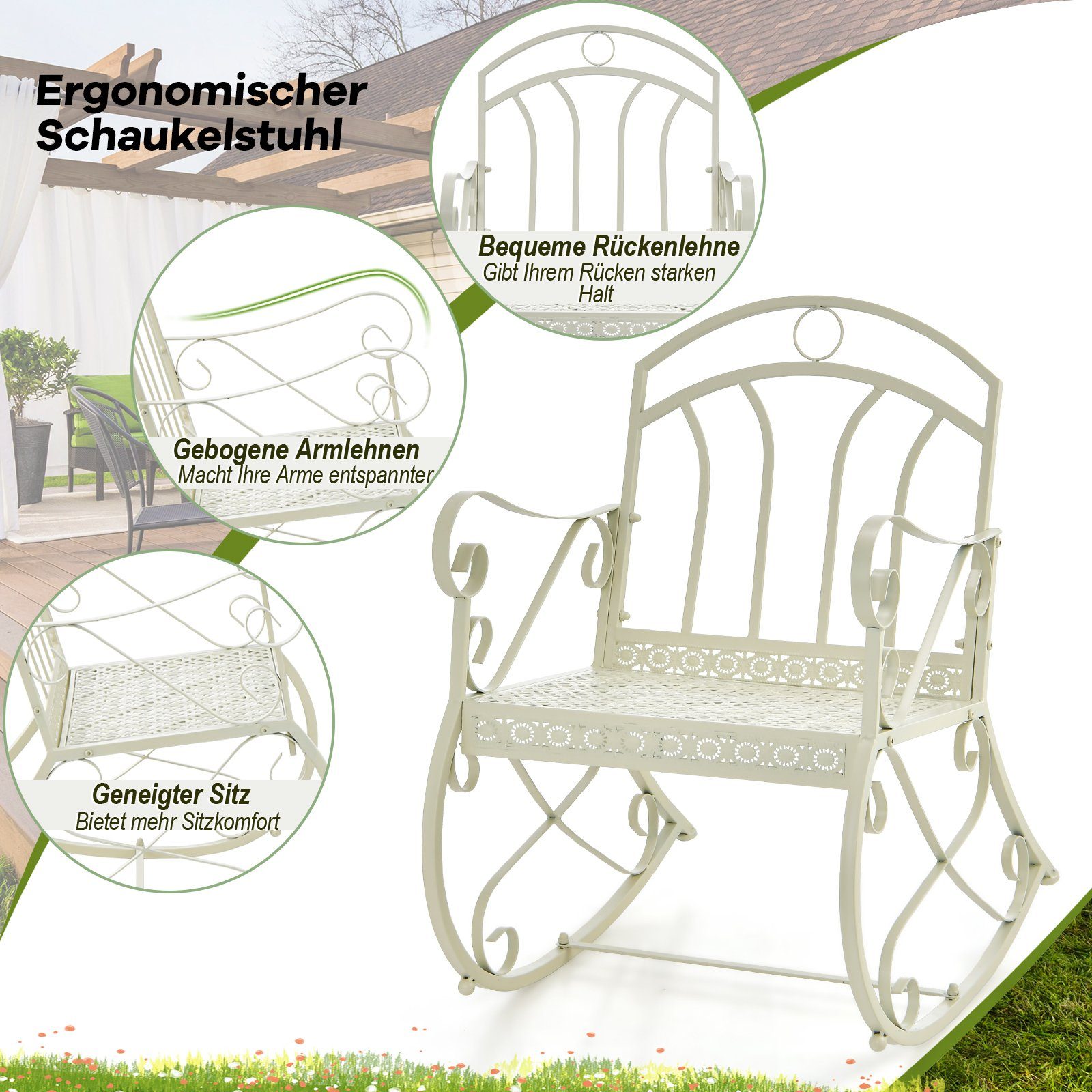 COSTWAY Schaukelstuhl Gartenstuhl, mit Schaukelfunktion, Metall aus