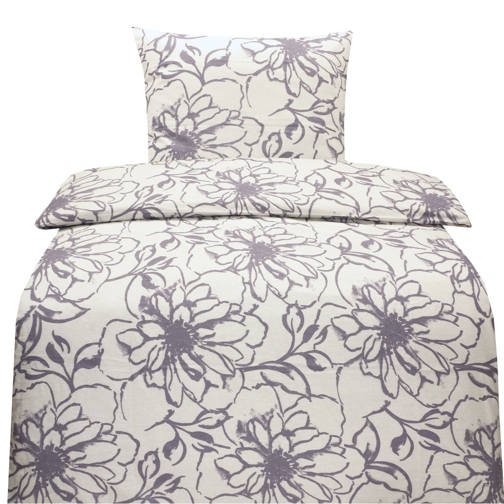JACK Bettwäsche 135x200cm Klassischer Blumenhimmel Weiß Grau, Biber, 2 teil günstig online kaufen
