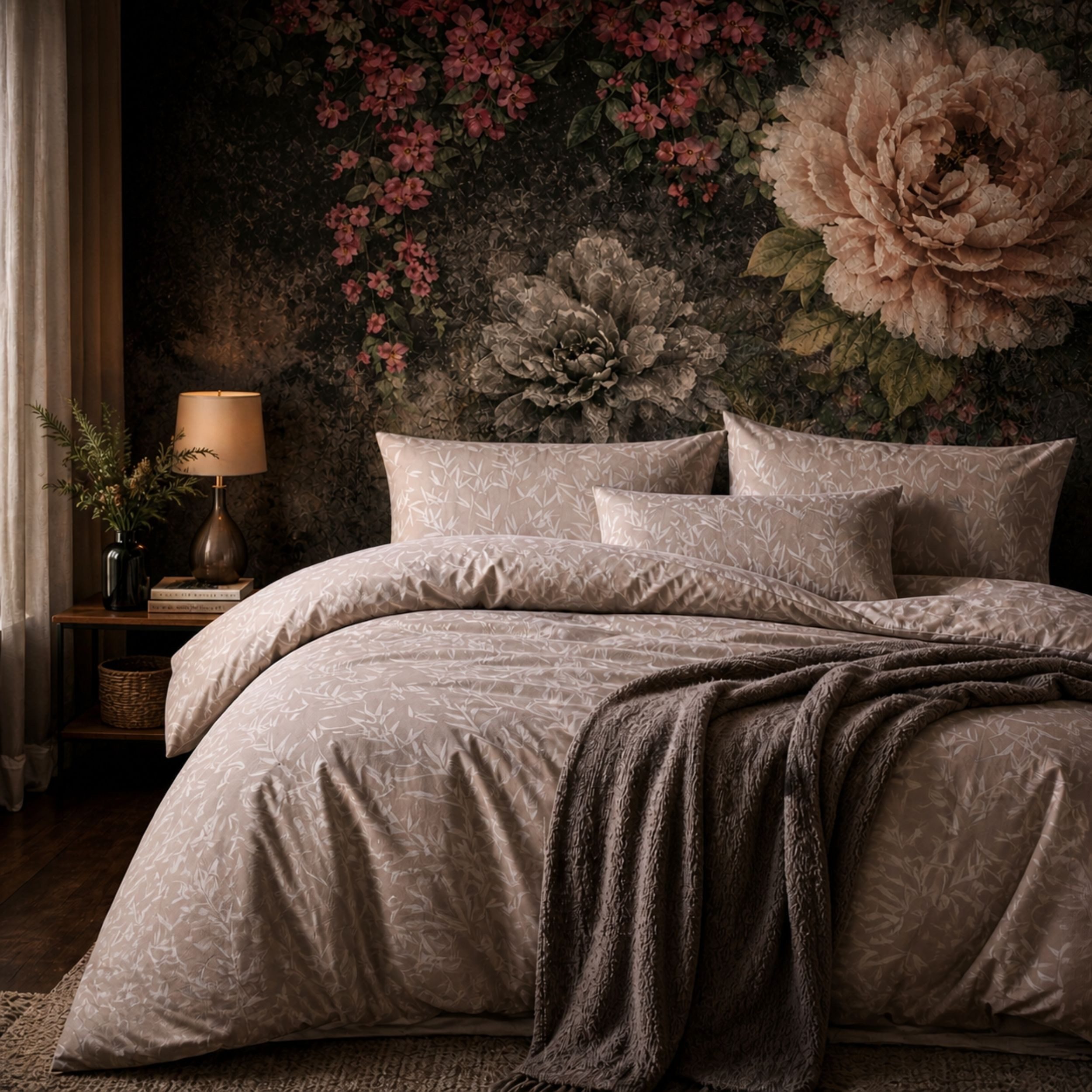 Bettwäsche Bettwäsche Beige Bettbezug Natur Blätter Design in Creme und Beige