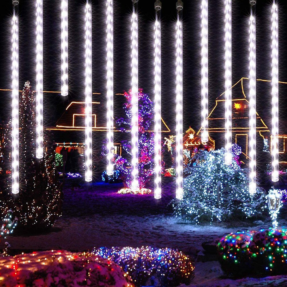Weiß Eiszapfen Stück Regentropfen, 8 Meteorschauer Rosnek LED-Lichterkette 4 Rohre,Weihnachten