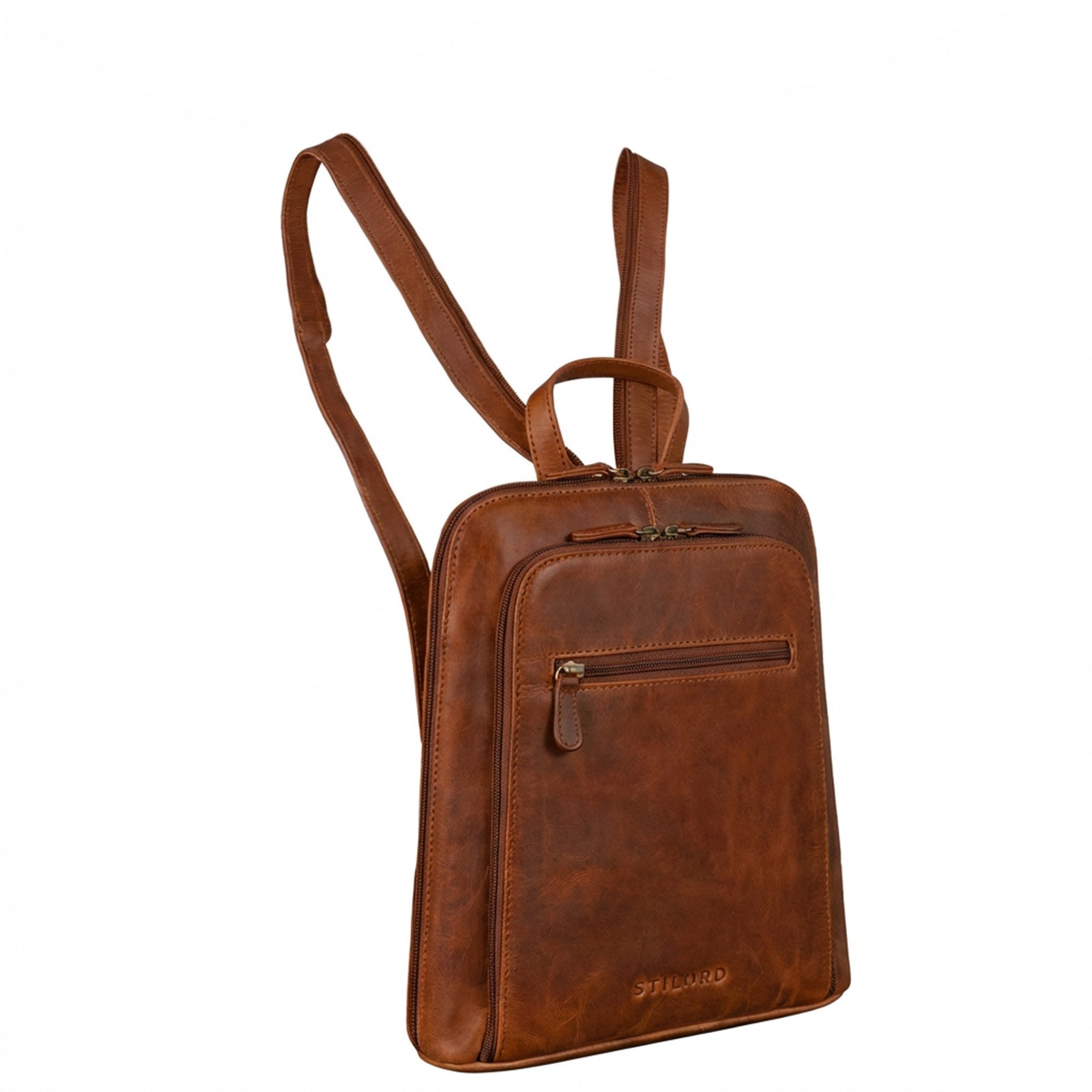 STILORD Cityrucksack "Millie" Kleiner Echtleder City Rucksack für Damen, Lederrucksack mit Reißverschluss, Schnallen & Anti Diebstahl Fach