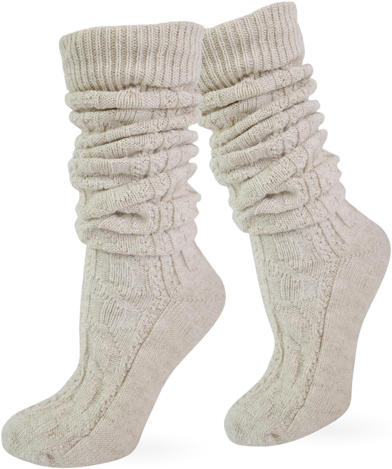 Wäsche/Bademode Socken normani Trachtensocken Trachten-Kniestrümpfe mit Leinen (1 Paar) traditionelles Zopfstrickmuster