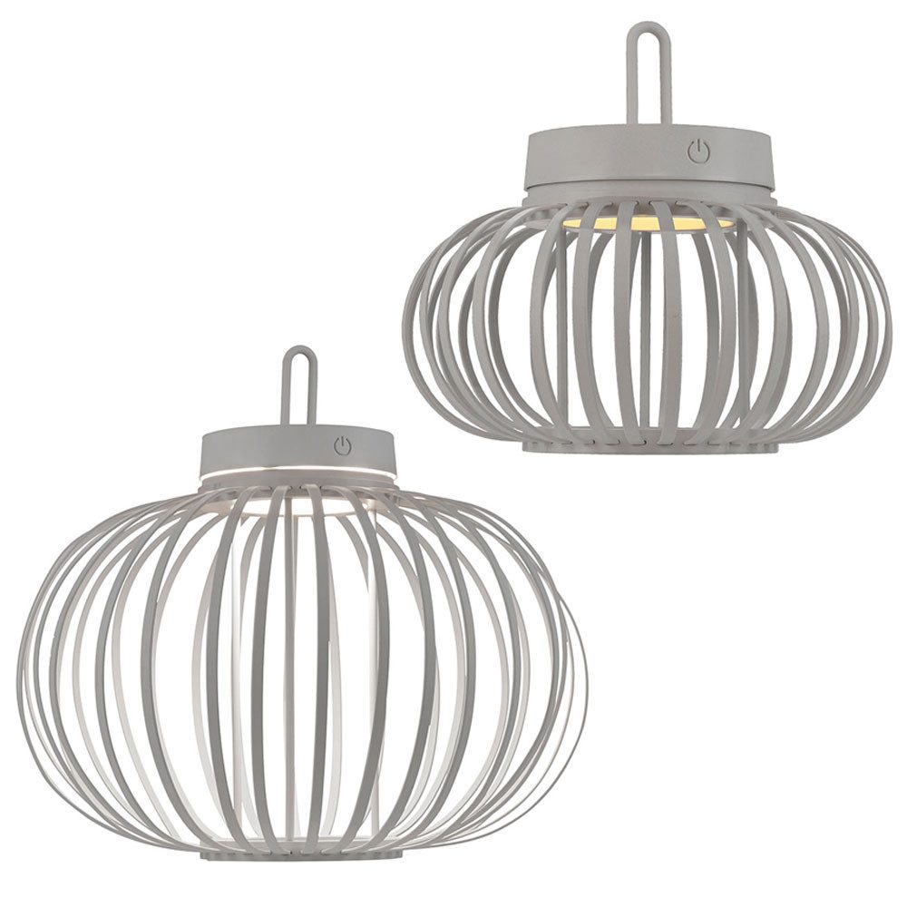 JUST LIGHT Außen-Tischleuchte, LED-Leuchtmittel fest verbaut, Warmweiß, LED Tischleuchte Pendellampe Akku Bambus greige USB Touchdimmer 2x