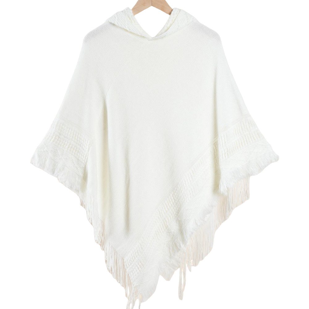 nsihing Poncho Damen Poncho mit Kapuze und gehäkeltem Cape mit Fransensaum für Herbst Winter