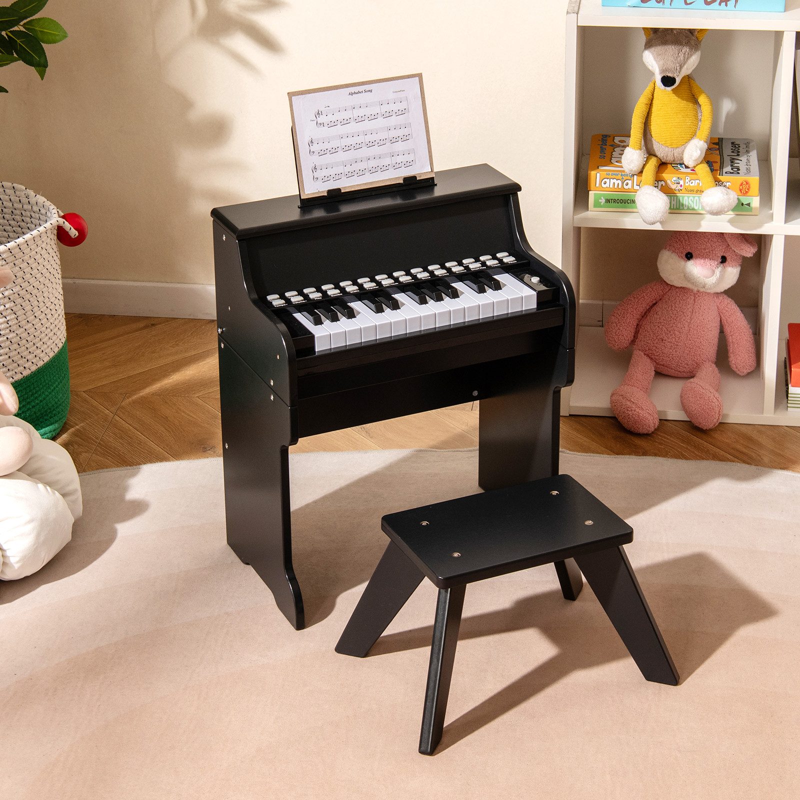 COSTWAY Spielzeug-Musikinstrument, 25-Tasten-Kinderklavier mit Hocker & Notenhalter