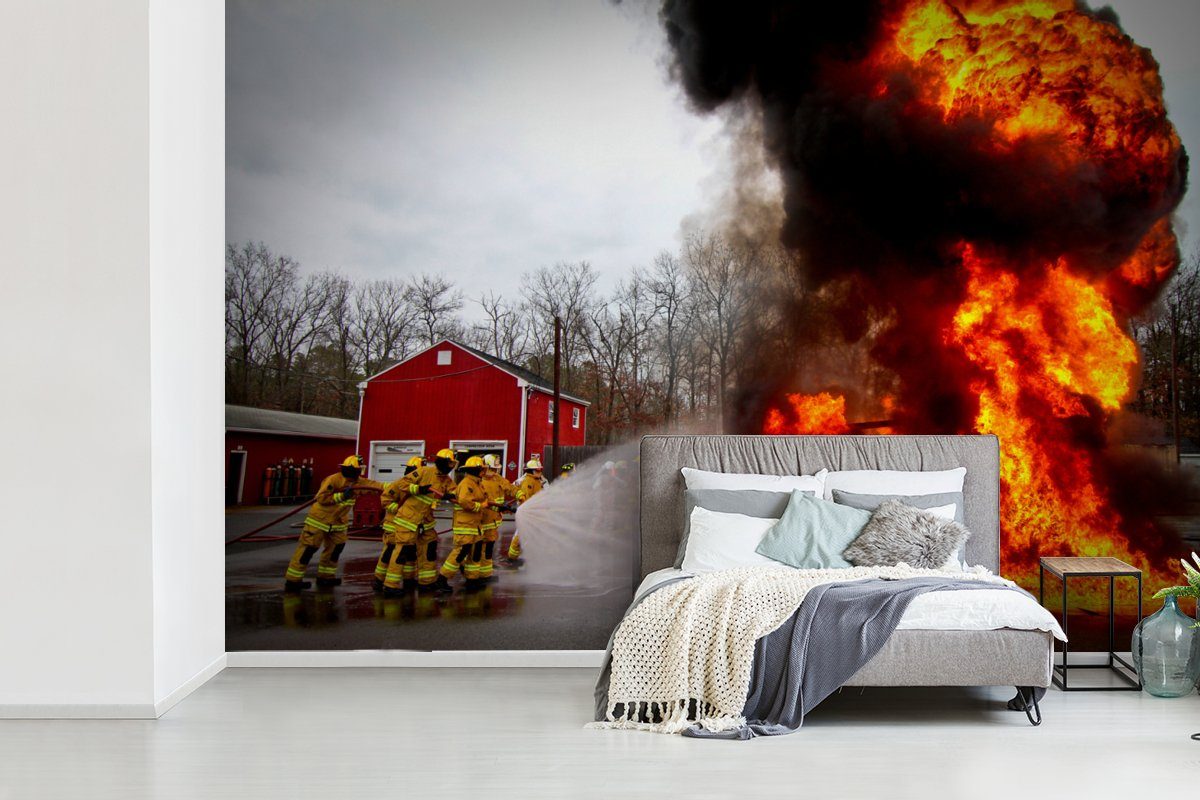 Feuerwehrleute, Vinyl - Schlafzimmer, (6 Wohnzimmer, - Kinderzimmer, Wallpaper Fototapete Tapete St), Matt, Amerika Feuer für MuchoWow bedruckt,