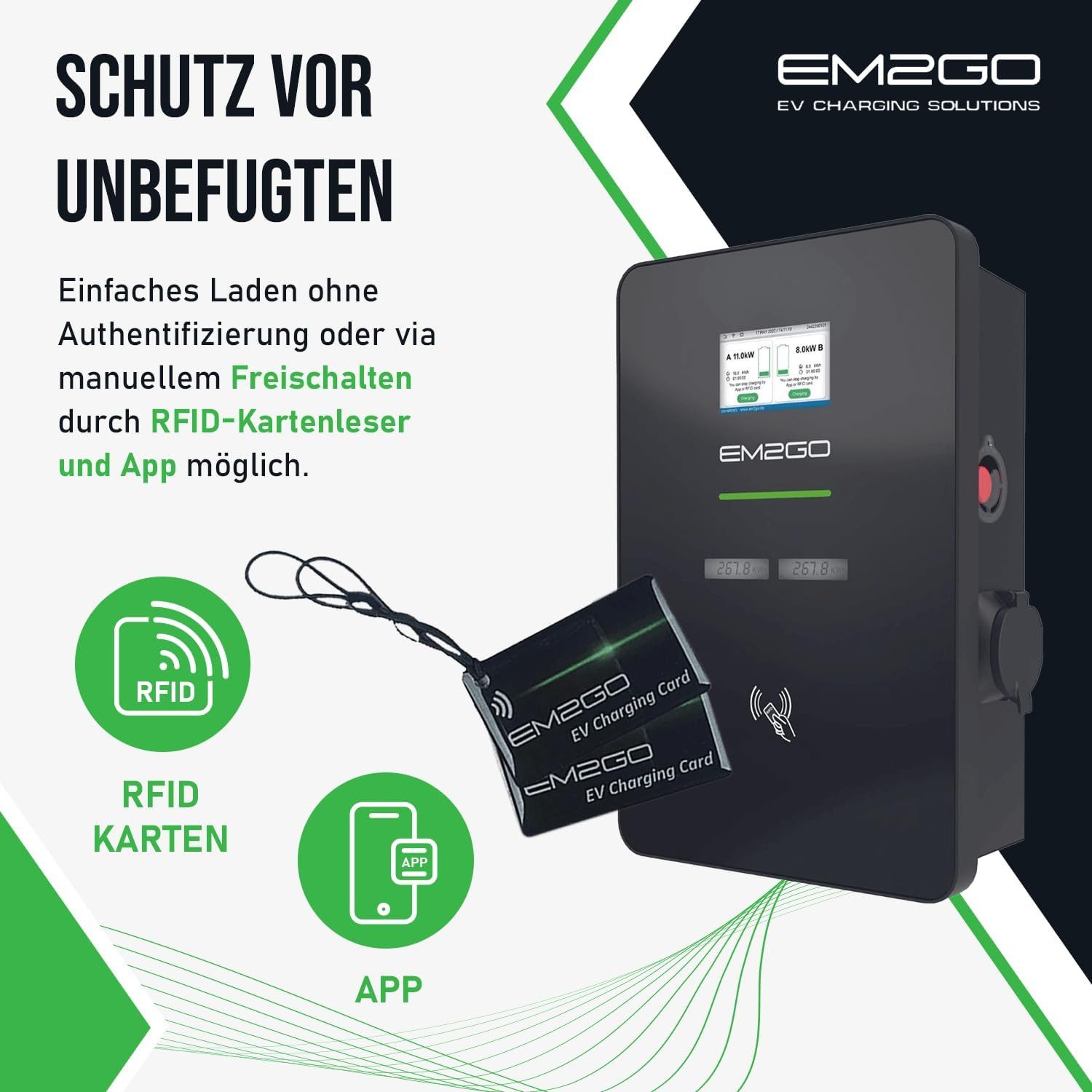 EM2GO Elektroauto-Ladestation EM2GO Duo Wallbox 2x22kW Typ2 E-Auto Ladestation, Wallbox, Doppelte Ladestation 11kW / 16A, 3-Phasig, Einzelgerät, Wallbox mit 2 Ladepunkten & RFID & Backend, Zwei E-Autos laden – Backend & netzdienlich