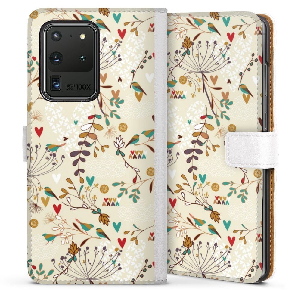 DeinDesign Handyhülle Retro Vogel Blumen Floral Wilderness, Samsung Galaxy  S20 Ultra 5G Hülle Handy Flip Case Wallet Cover