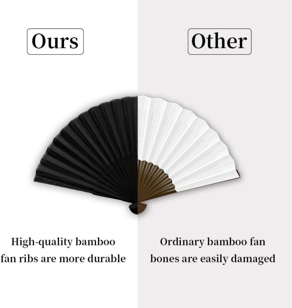 FELIXLEO Handfächer Pack of 2 Hand Fan Black Folding Fan Foldable Hand Fan Black Pocket, (1-tlg)