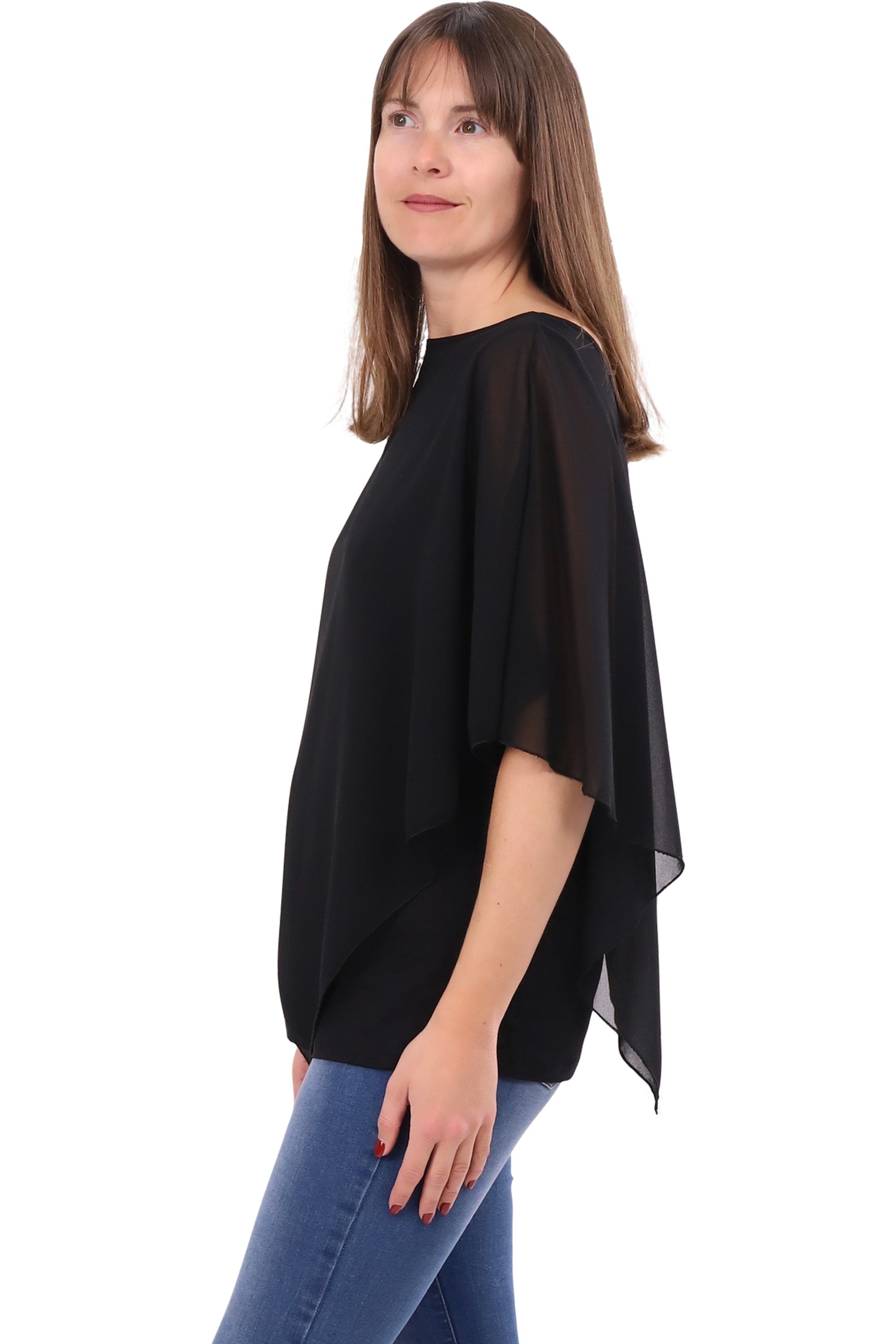 malito more than fashion Chiffonbluse malito Damen Chiffonbluse asymmetrisch 10732 Schlupfbluse Blusenshirt asymmetrisch geschnitten Einheitsgröße
