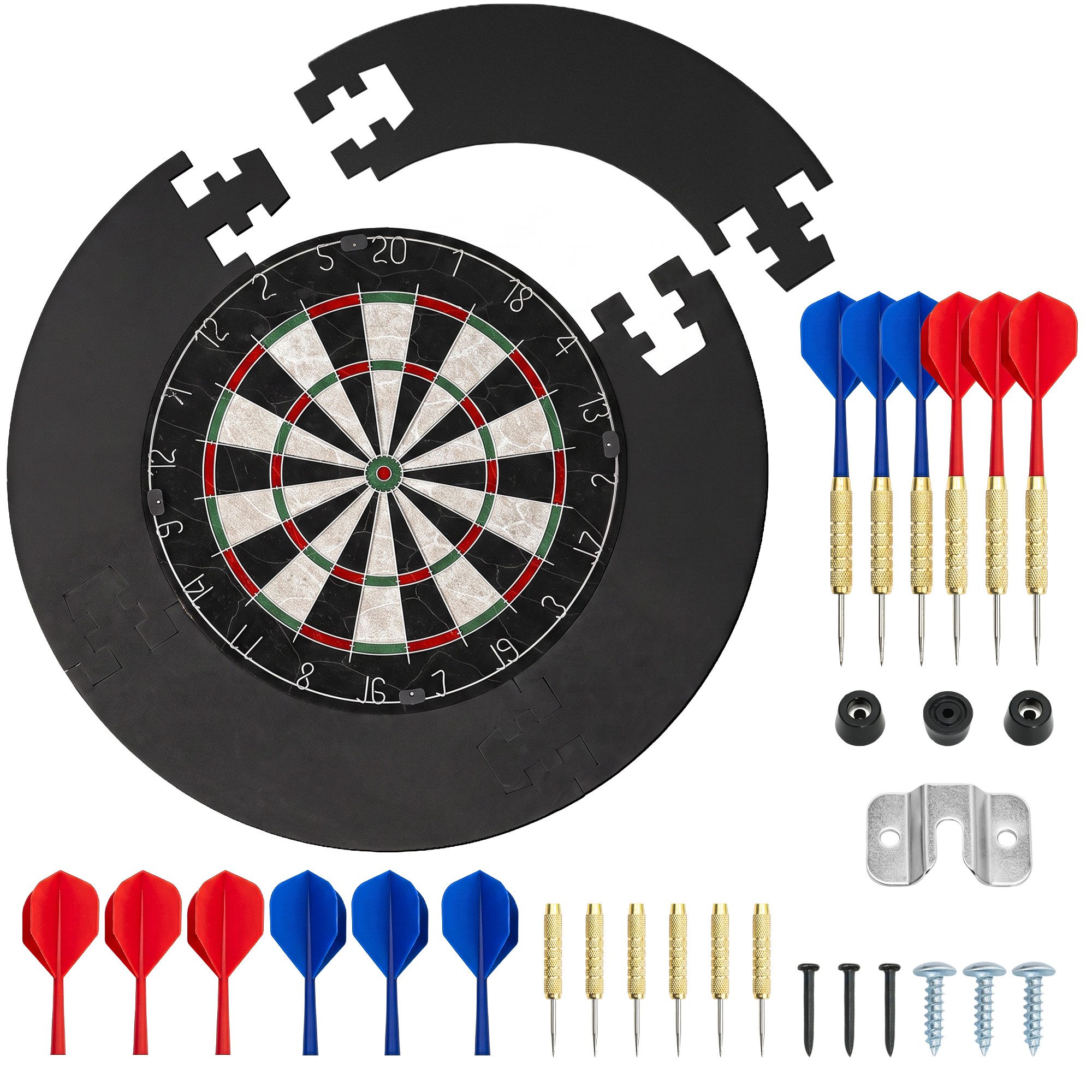 SPORTNOW Zielscheibenauflage mit 6 Dartpfeile, Flights, Dart Surround, Stahlspitze, (45,5 cm Sisal Dartboard, 11-tlg., Dartscheibe), für Erwachsene