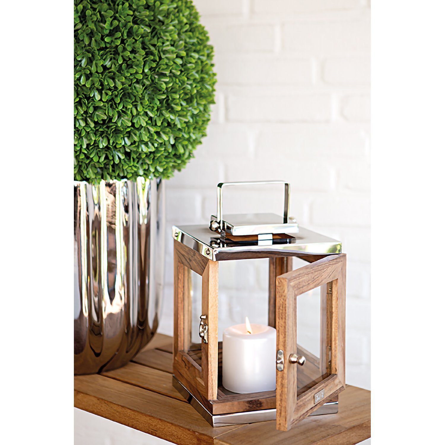 Fink Kerzenlaterne TOLEDO Laterne - H.25cm - silber - Akazienholz/Edelstahl günstig online kaufen