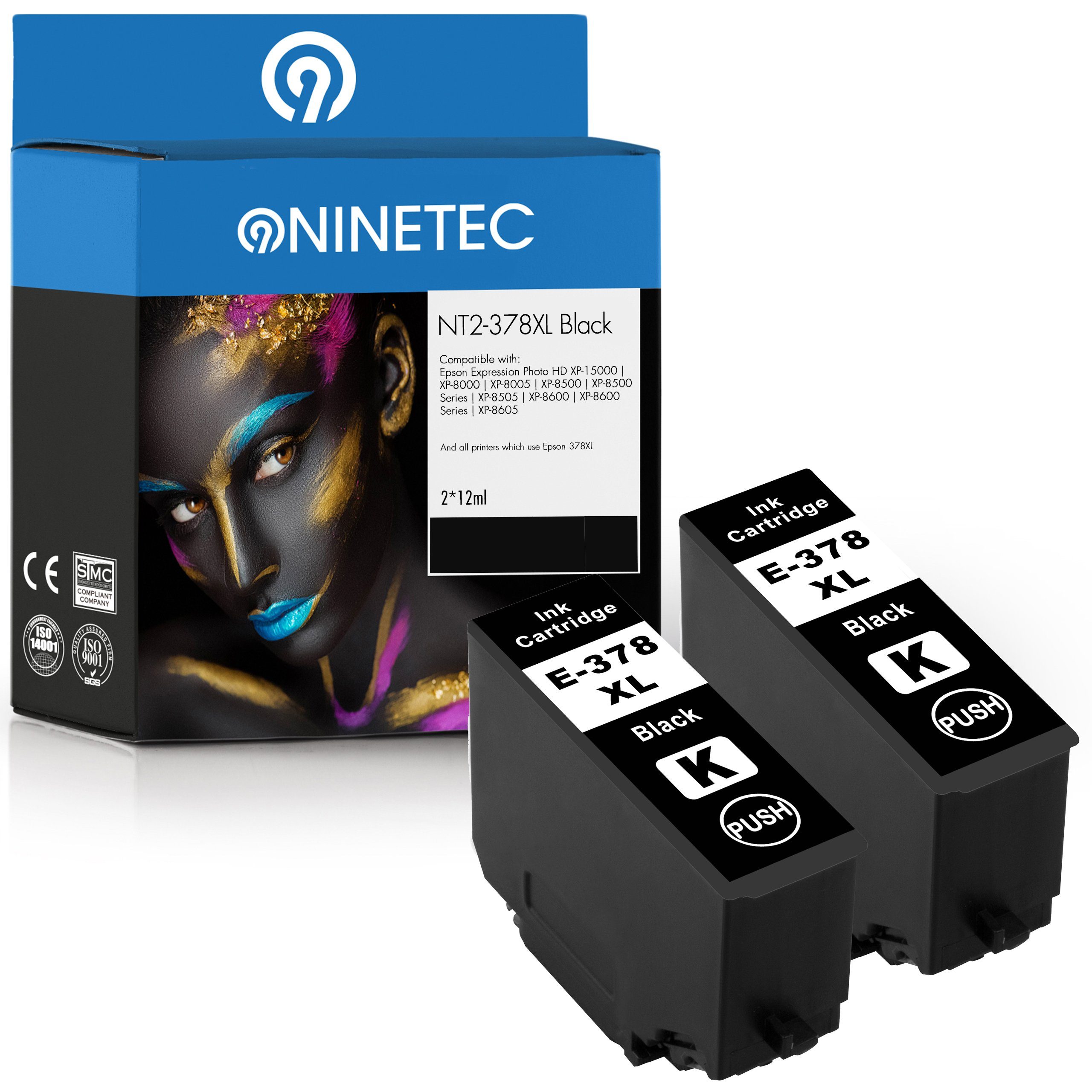 NINETEC 2er Set ersetzt Epson 378XL T3791 Black Tintenpatrone