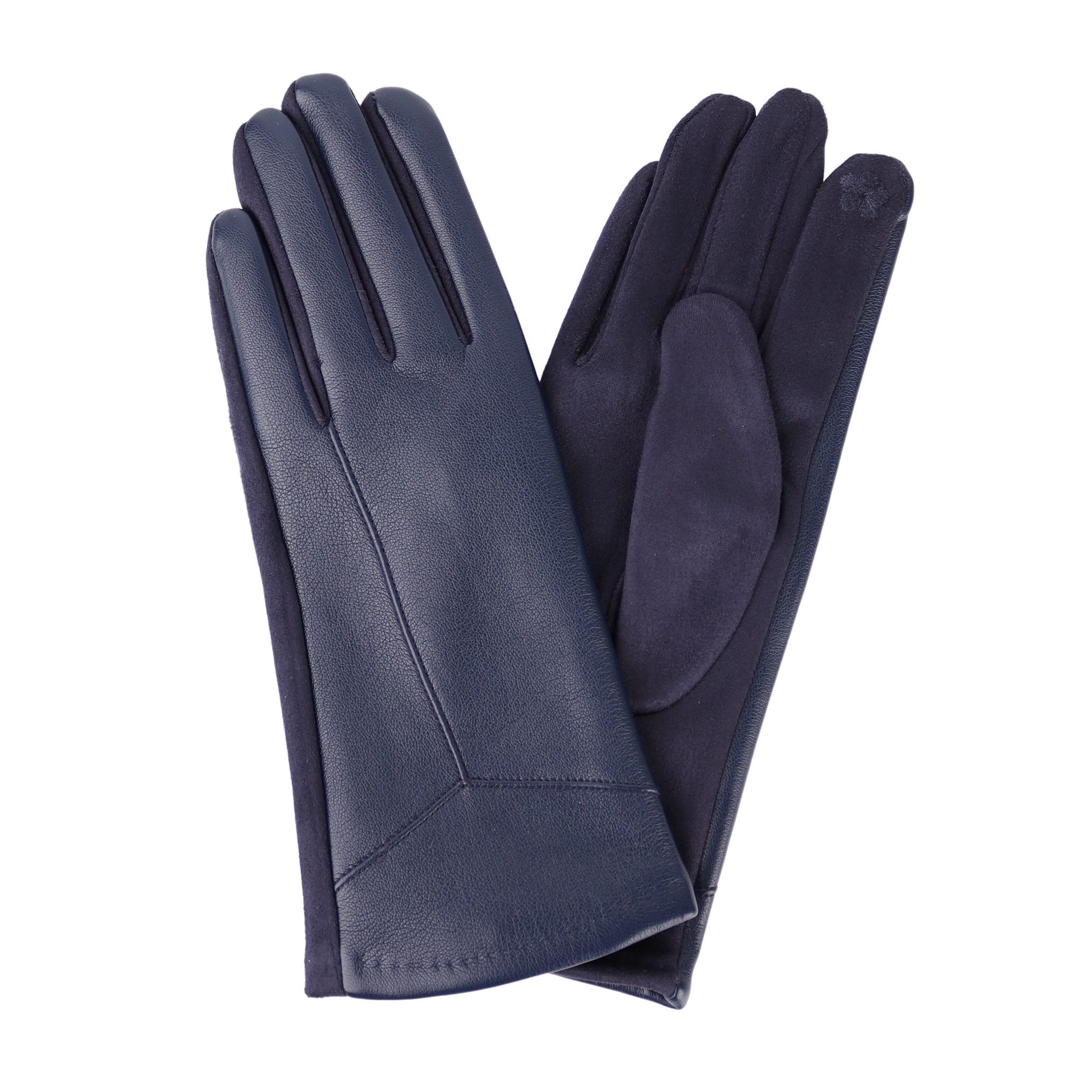 MIRROSI Lederhandschuhe Damen Touchscreen Handschuhe gefüttert Warm ONESIZE aus Veganleder sehr weich und warm ideal für Herbst oder Winter Navy