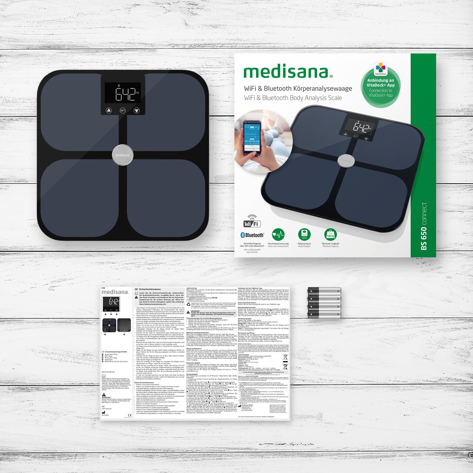 medisana Körper-Analyse-Waage BS 650 connect mit VitaDock+ App