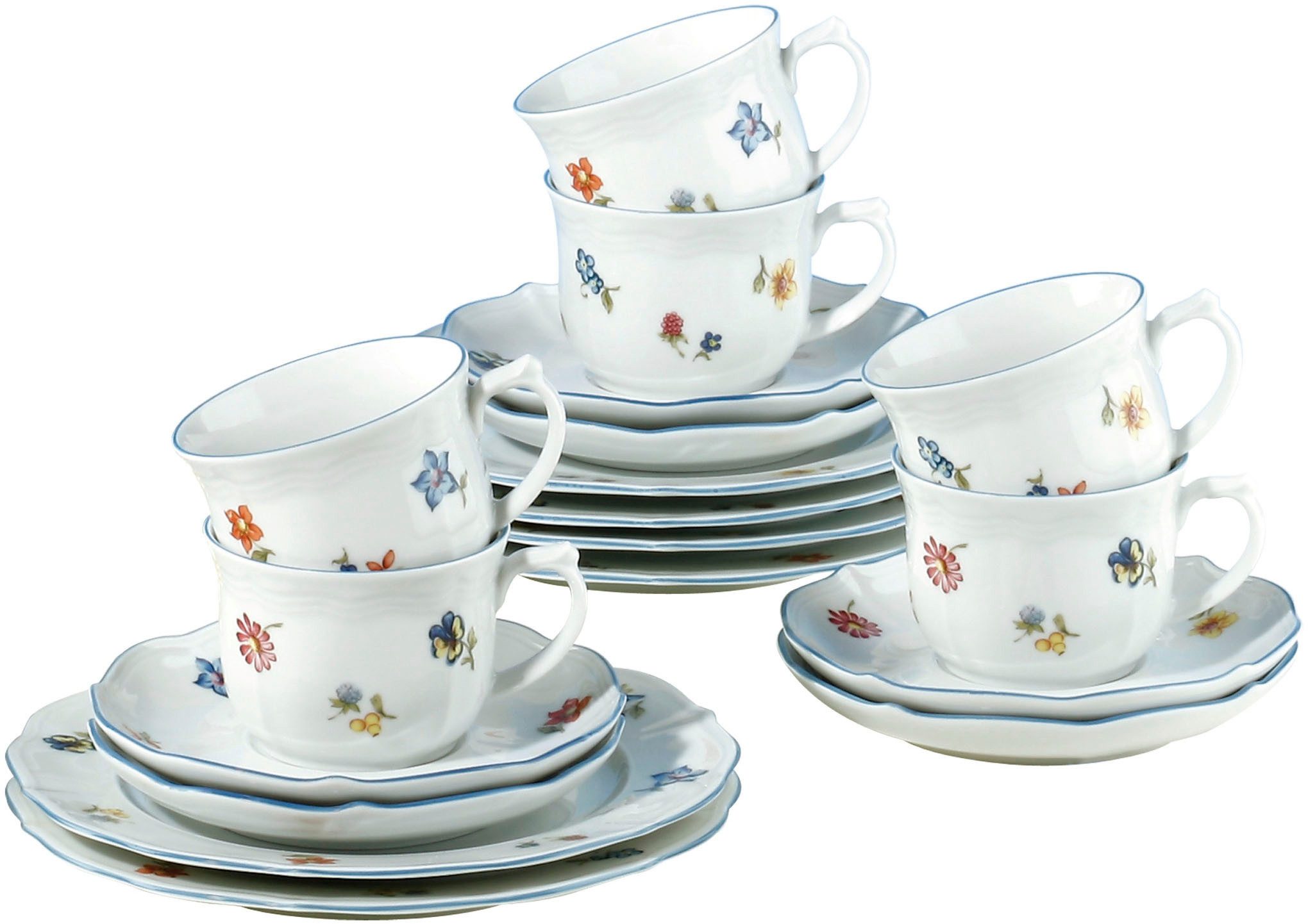 Seltmann Weiden Kaffeeservice Geschirr-Set, Service Sonate Nostalgie (18-tlg), 6 Personen, Porzellan, Tassen, Untertassen, Teller, Made in …