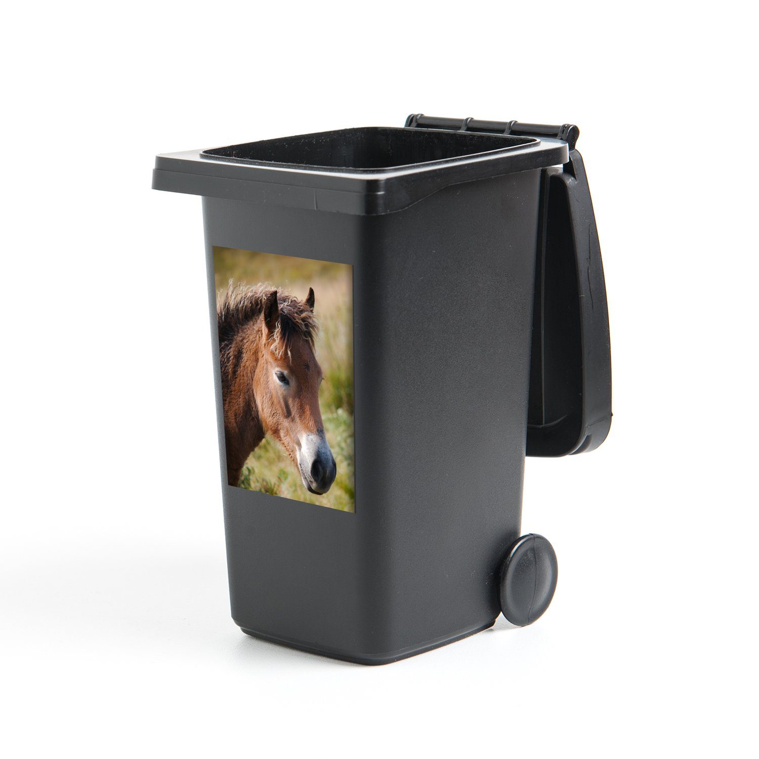 MuchoWow Wandsticker Pferd - Pony - Porträt (1 St), Mülleimer-aufkleber, Mülltonne, Sticker, Container, Abfalbehälter