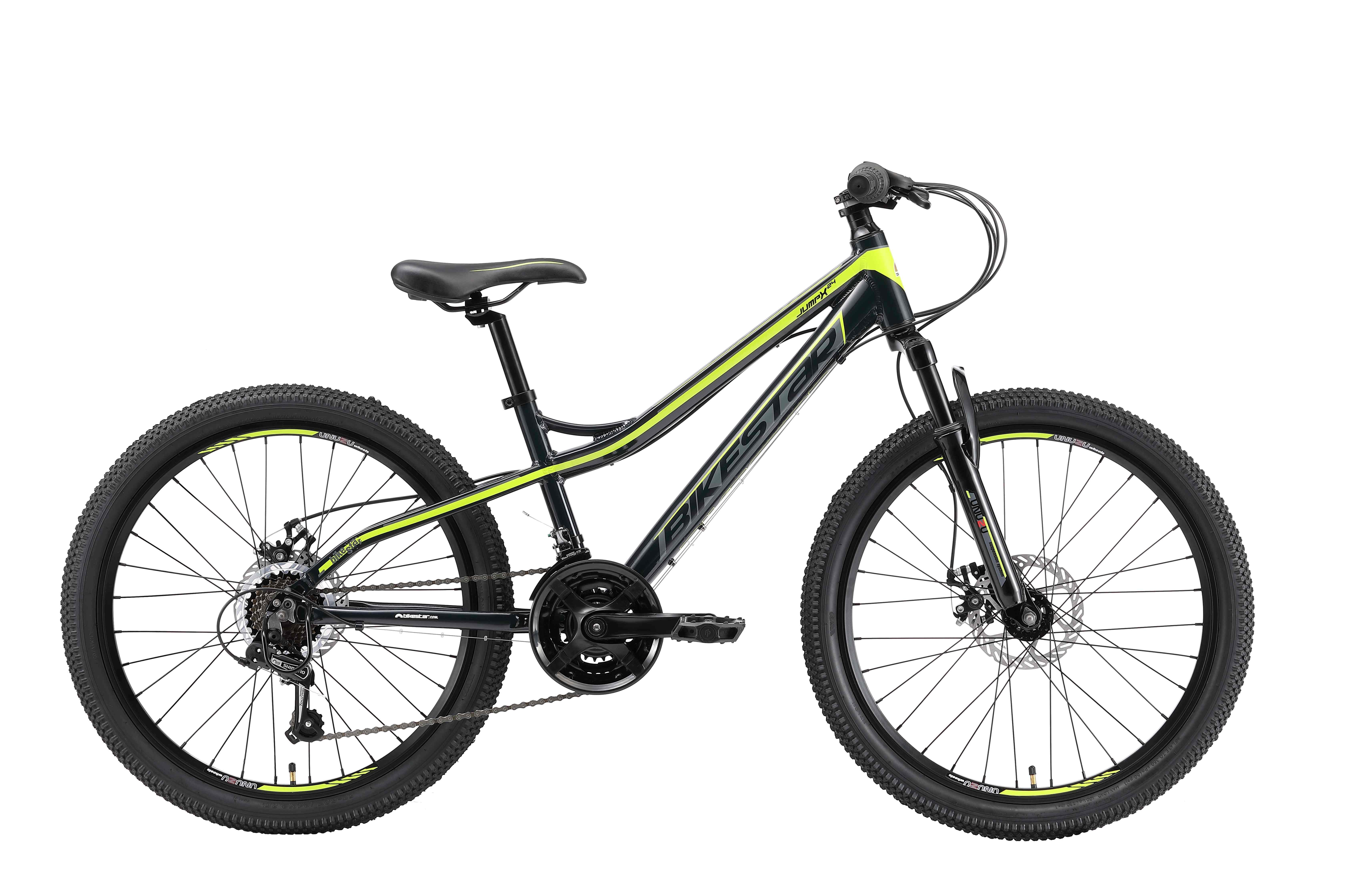 Bikestar Mountainbike 24 Zoll Aluminium Kinderfahrrad, 8 - 13 Jahre, Mädchen, Jungen, 21 Gang Shimano Tourney RD-TY300 Schaltwerk, Kettenschaltung, Scheibenbremsen, Rahmen 33 cm, Hardtail