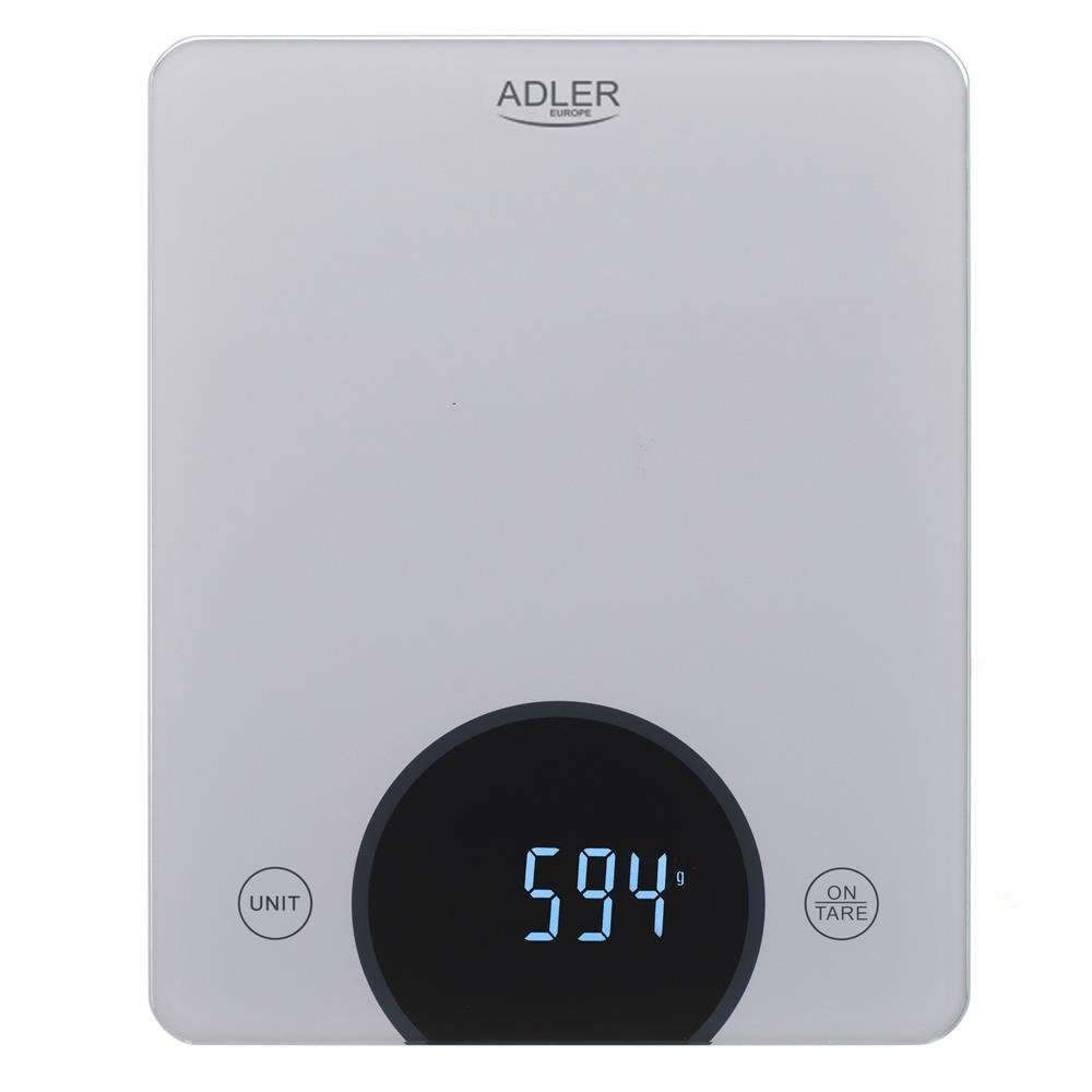 Adler Küchenwaage AD 3173, digital LED Anzeige bis 10 kg silber Haushaltswaage Tara Funktion