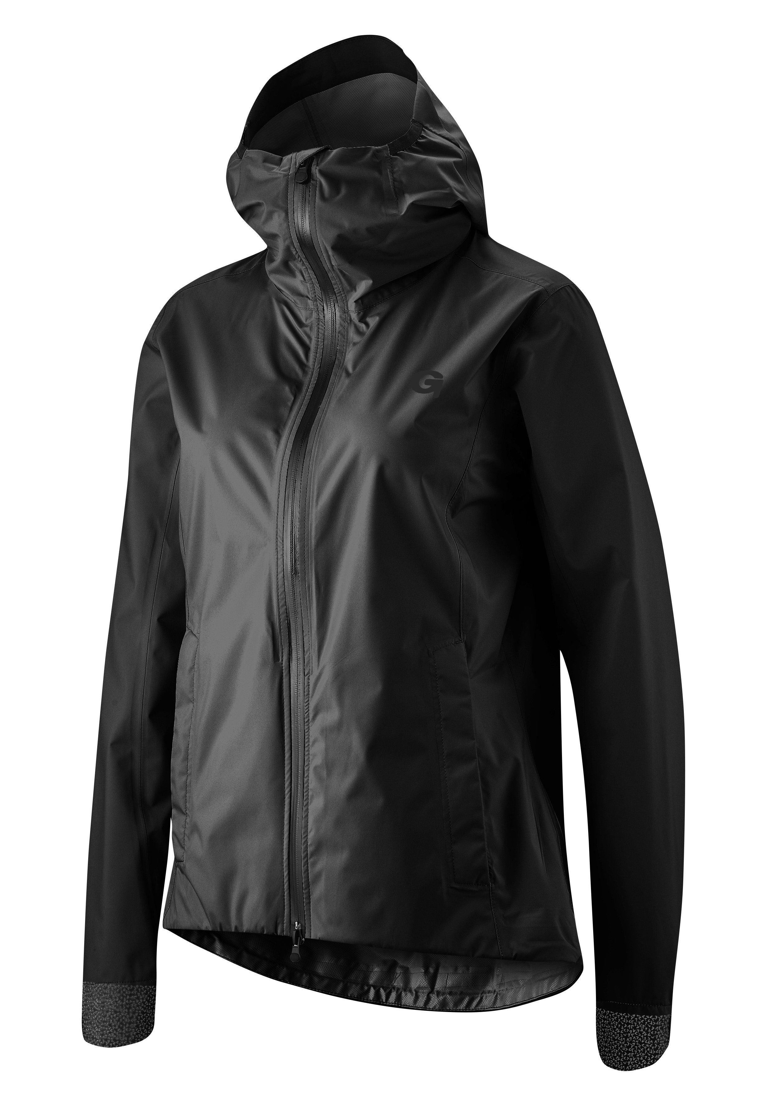 Gonso Fahrradjacke Sura Plus Radjacke Damen schwarz und Regenjacke wasserdicht, wind- mit Kapuze