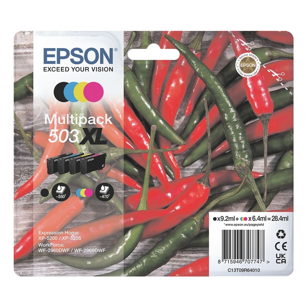 Epson 503XL Tintenpatrone (Set, 4-tlg., Original Druckerpatronen, schwarz, cyan, magenta, gelb)