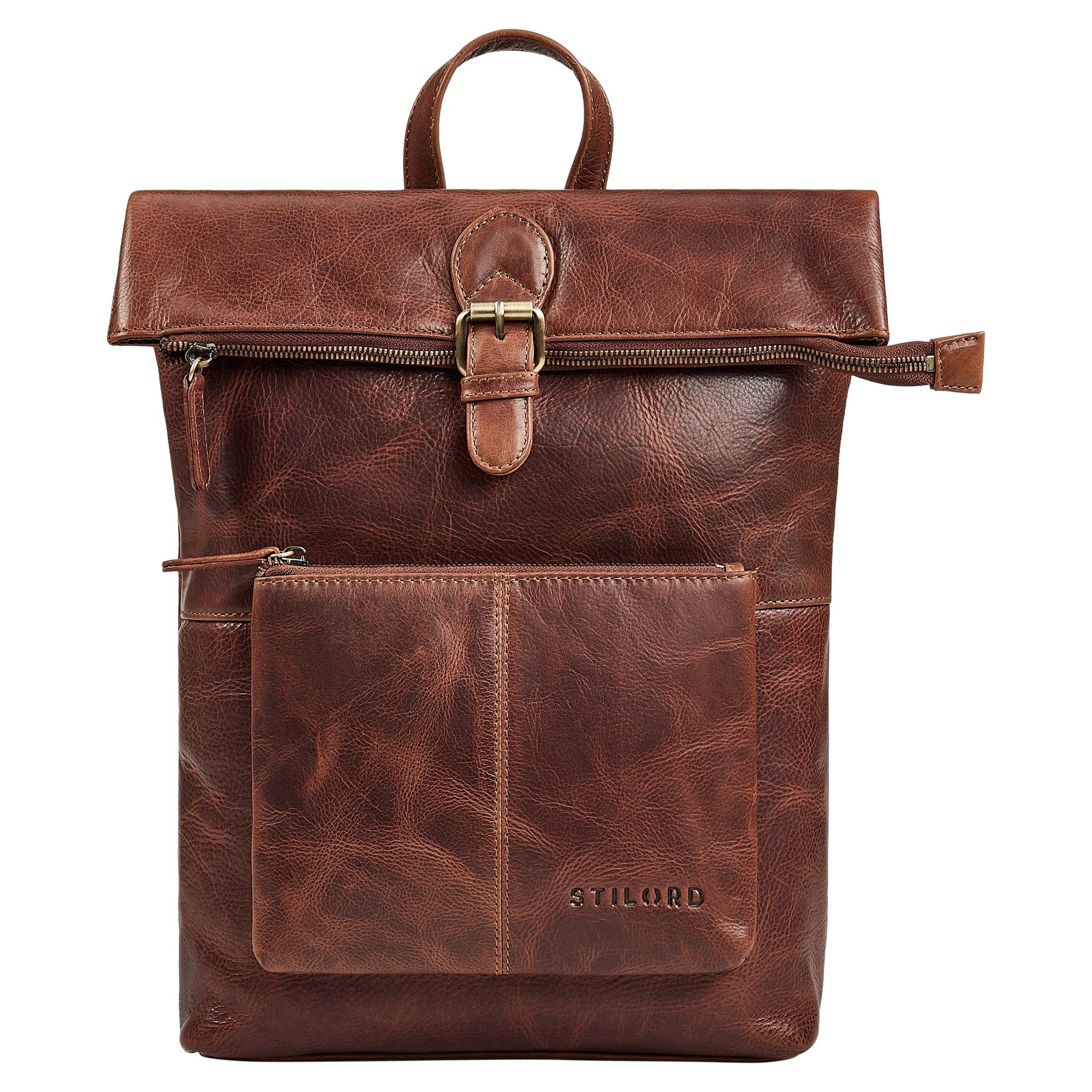 STILORD Cityrucksack "Niagara" Leder Rolltop Rucksack Damen für 13,6 Zoll Laptops DIN A4