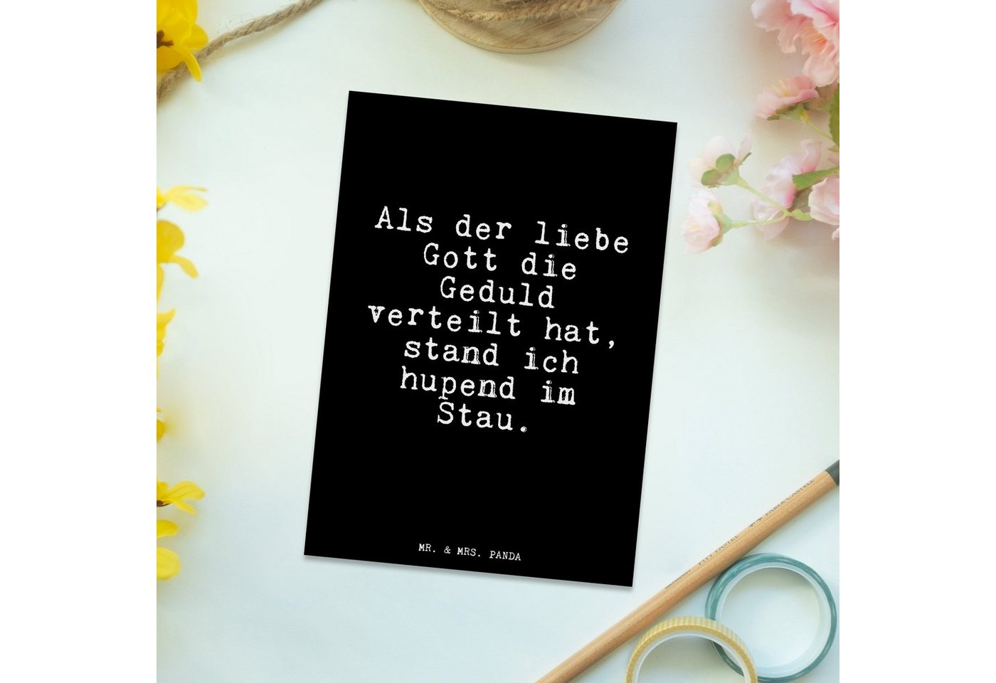 Thumbnail - Mr. & Mrs. Panda Postkarte Als der liebe Gott... - Schwarz - Geschenk, Geschenkkarte, Stau, witz, Hochglanzveredelt