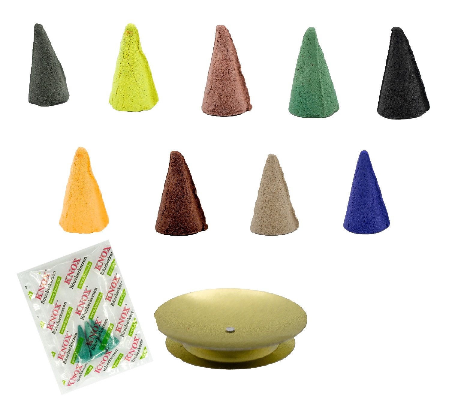 KNOX Duftkerze XXL Räucherkerzen 9er Set - mit Teller und Proben, Düfte für ein unvergessliches Erlebnis - Made in Germany