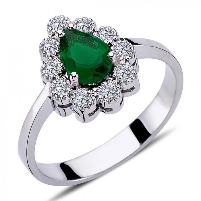 EinStein Diamant Diamantring Halo Diamant Drop Smaragd Entourage Ring 14 Karat Weißgold