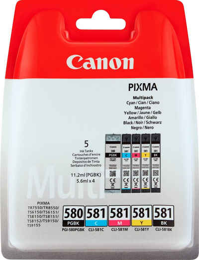 Canon PGI-580BK/CLI-581 BK/C/M/Y Pigment- und Farbstofftinte Multipack Tintenpatrone (Packung, 5-tlg)