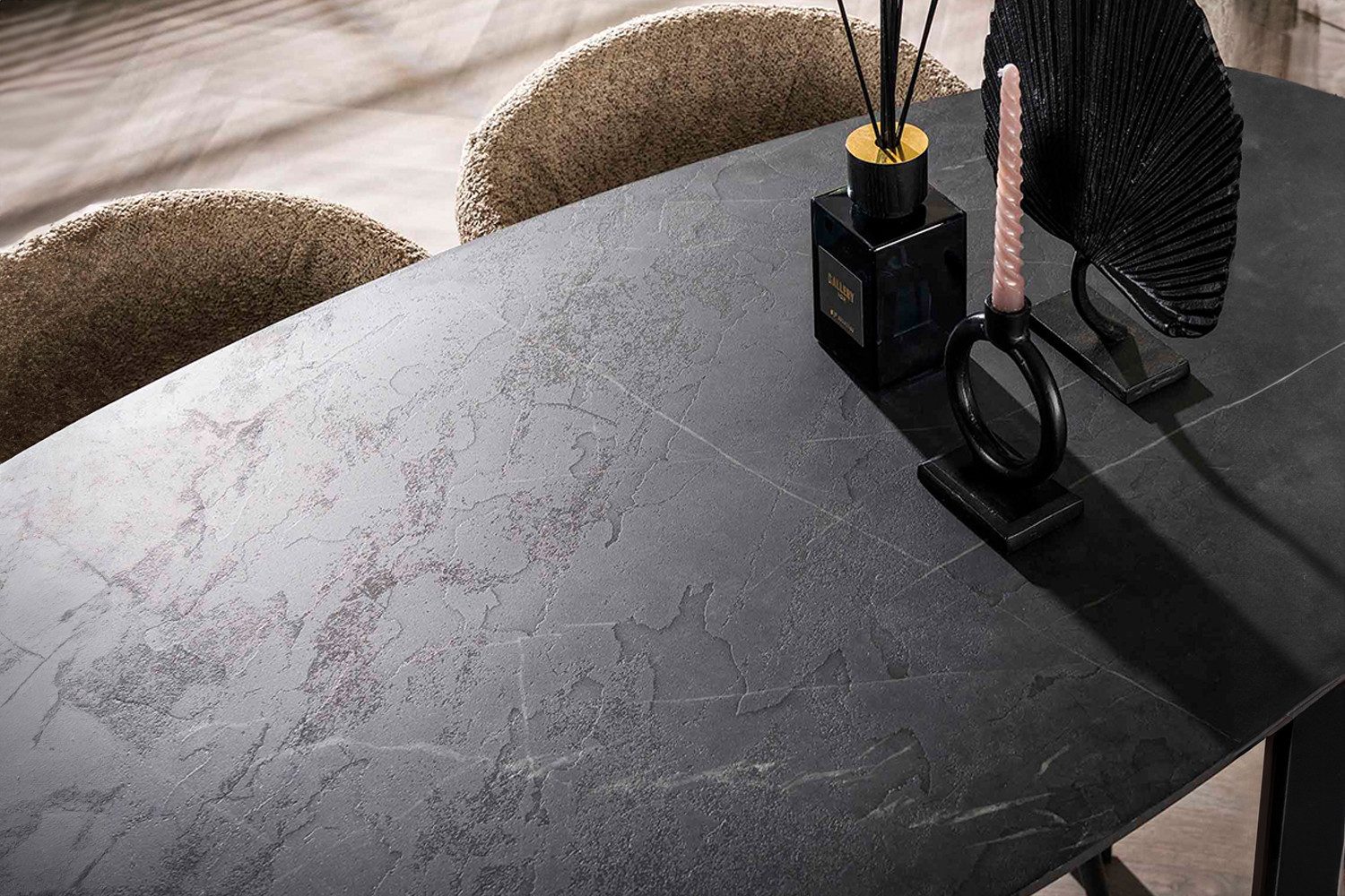 KAWOLA Stehtisch SESTA, Stehtisch Kunststoff Keramikoptik oval schwarz