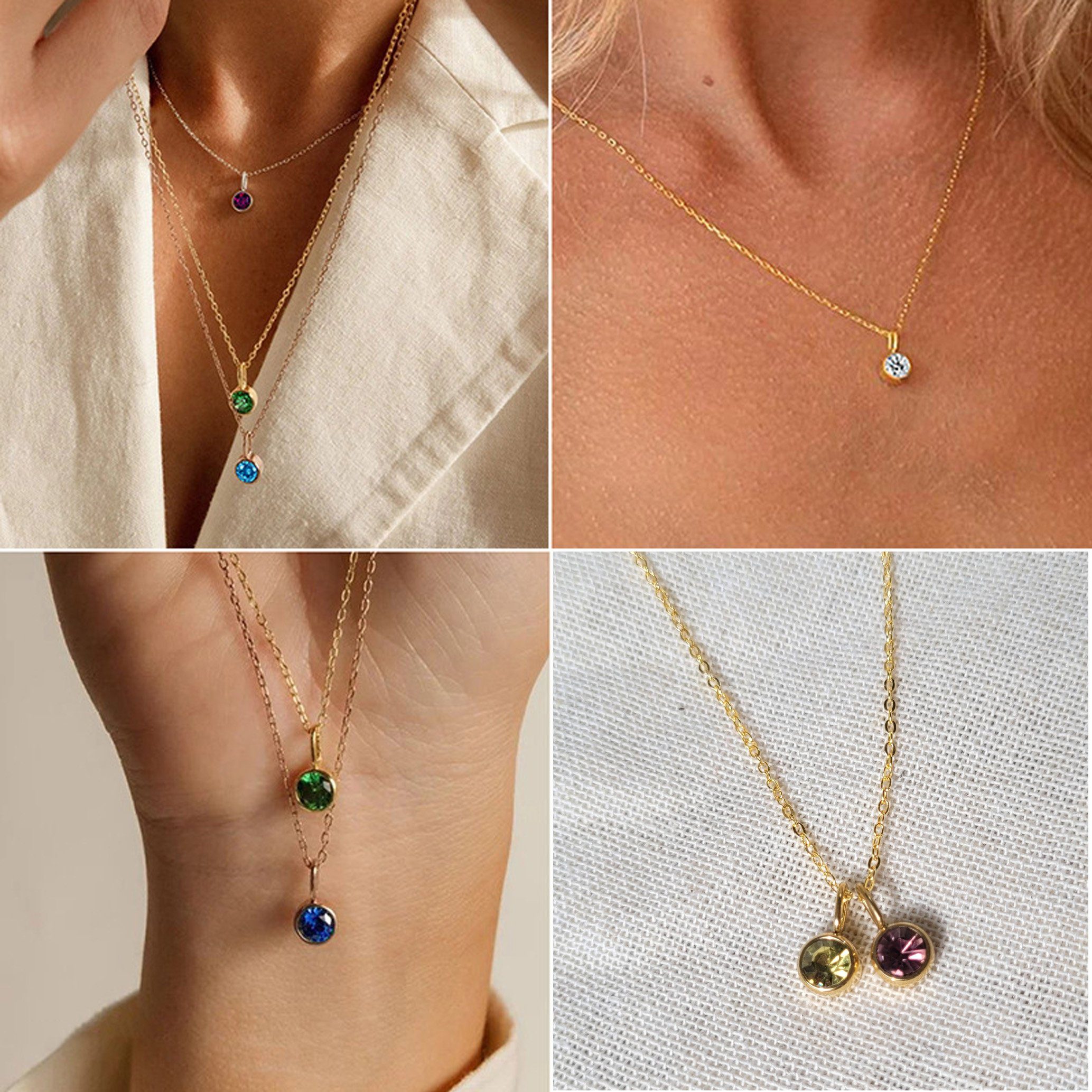 GOLDEN Kette mit Anhänger Minimalistische Geburtsstein Halskette mit Zirkonia Edelsteinen