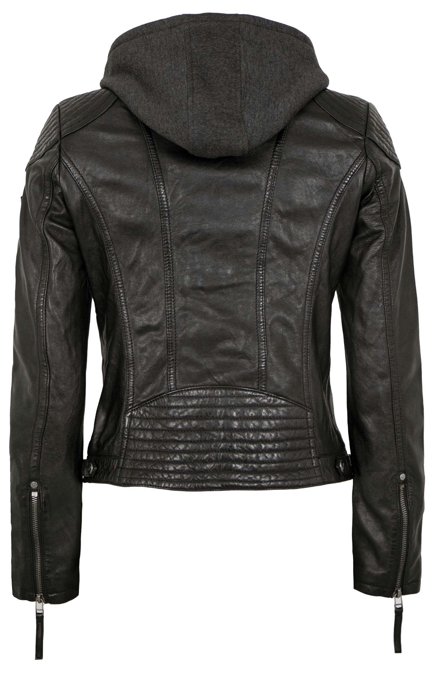Gipsy by Mauritius Lederjacke Gipsy - Damen Lederjacke Kapuze Lammnappa schwarz Natur gegerbt