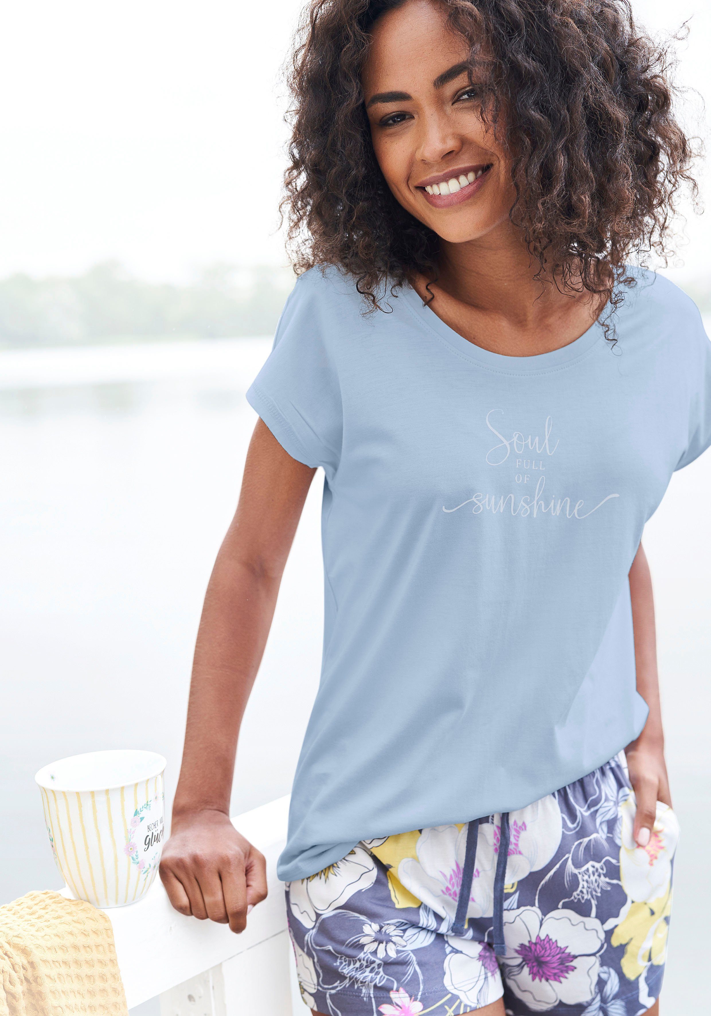 Tolles Schnäppchen Vivance Dreams T-Shirt mit Sommer-Statementdruck hellblau