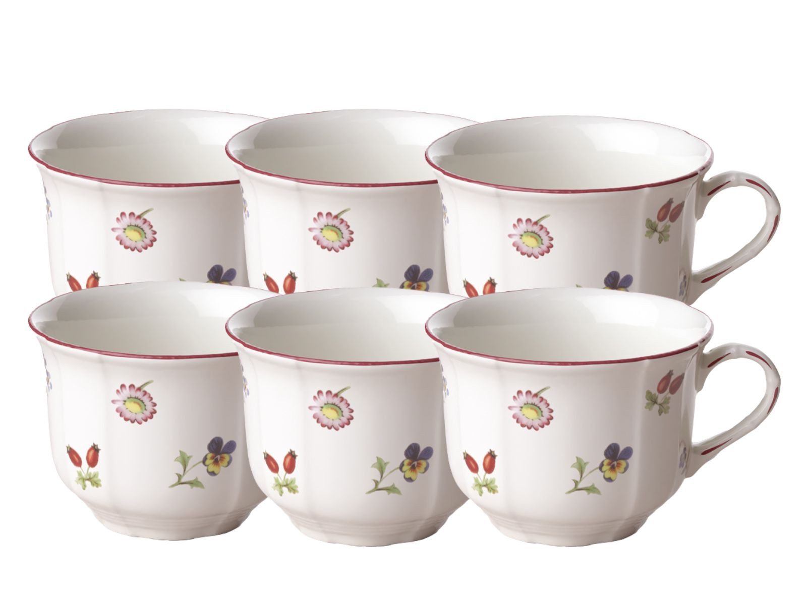 Villeroy & Boch Latte-Macchiato-Glas Petite Fleur Frühstücksobertasse 0,26l Set6, Premium Porcelain