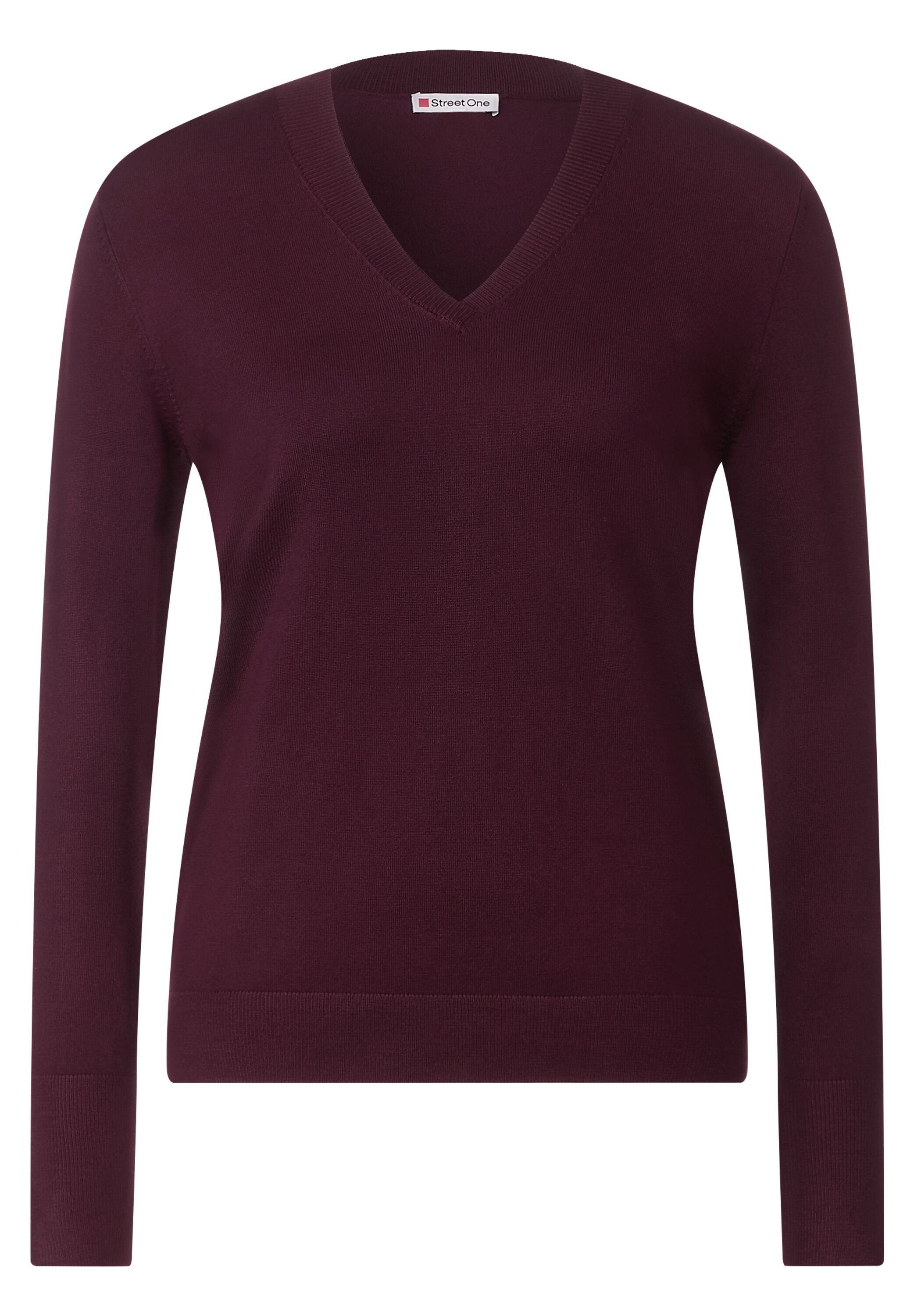 V-Ausschnitt-Pullover plummy STREET Materialmix ONE softem wine aus