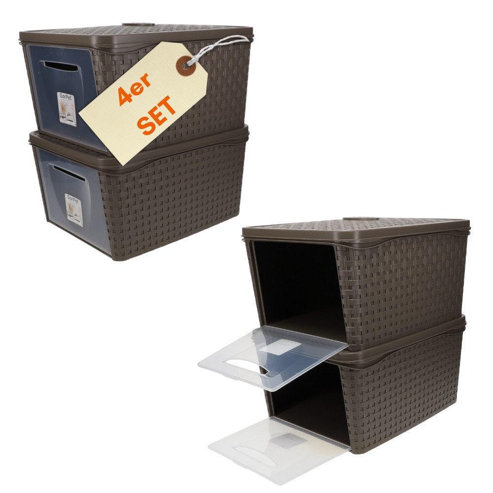 GarPet Aufbewahrungskorb 4er Set Aufbewahrungsbox mit Deckel Schrank Organizer Kleiderschrank
