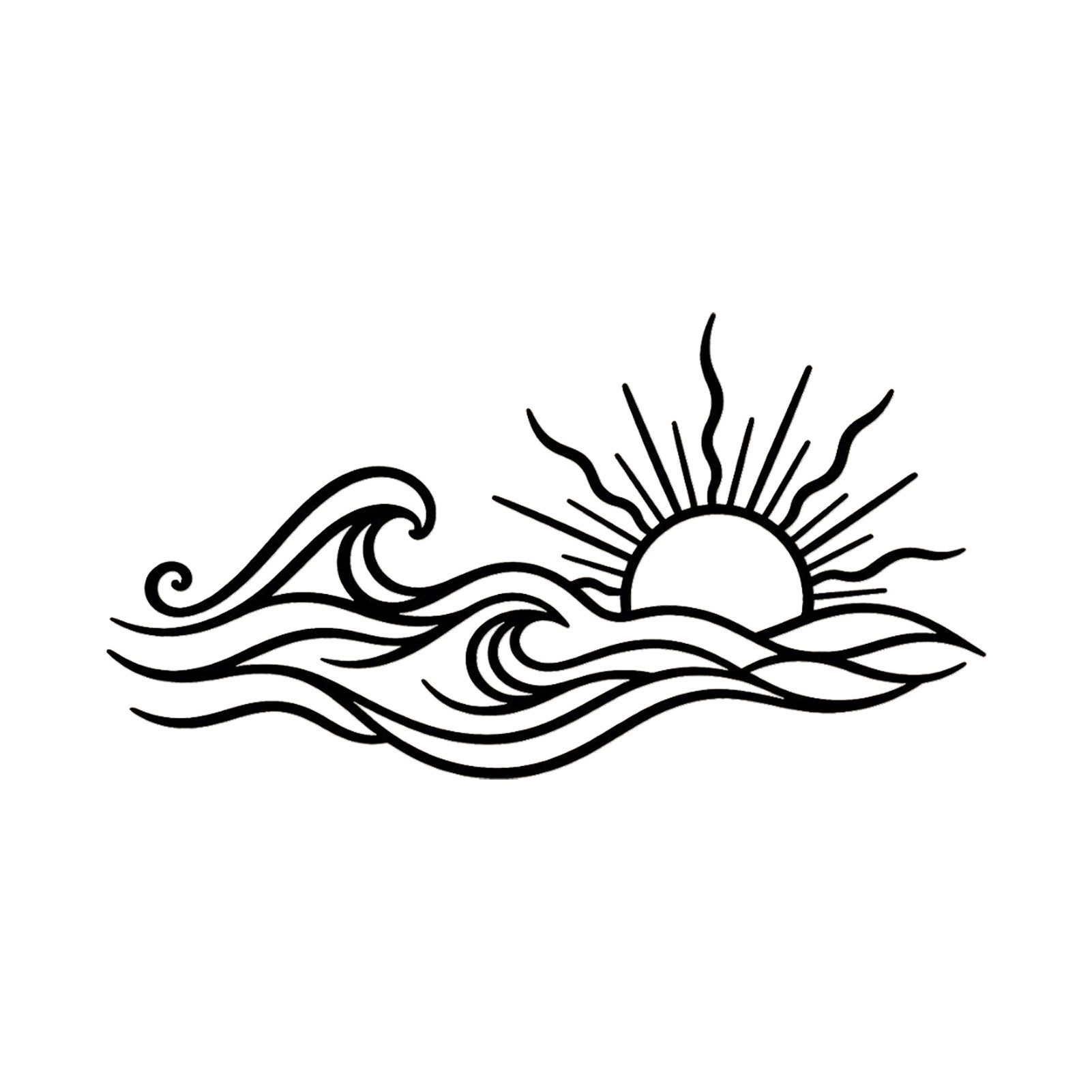 Jumpeak Wanddekoobjekt Wanddeko mit Meereswellen und Sonne,Sonnenuntergang,Linienkunst,Natur, Metall,4 Farben,5 Maße,Meereswandbild,Bohe-Stil,Abstrakt,Schlicht