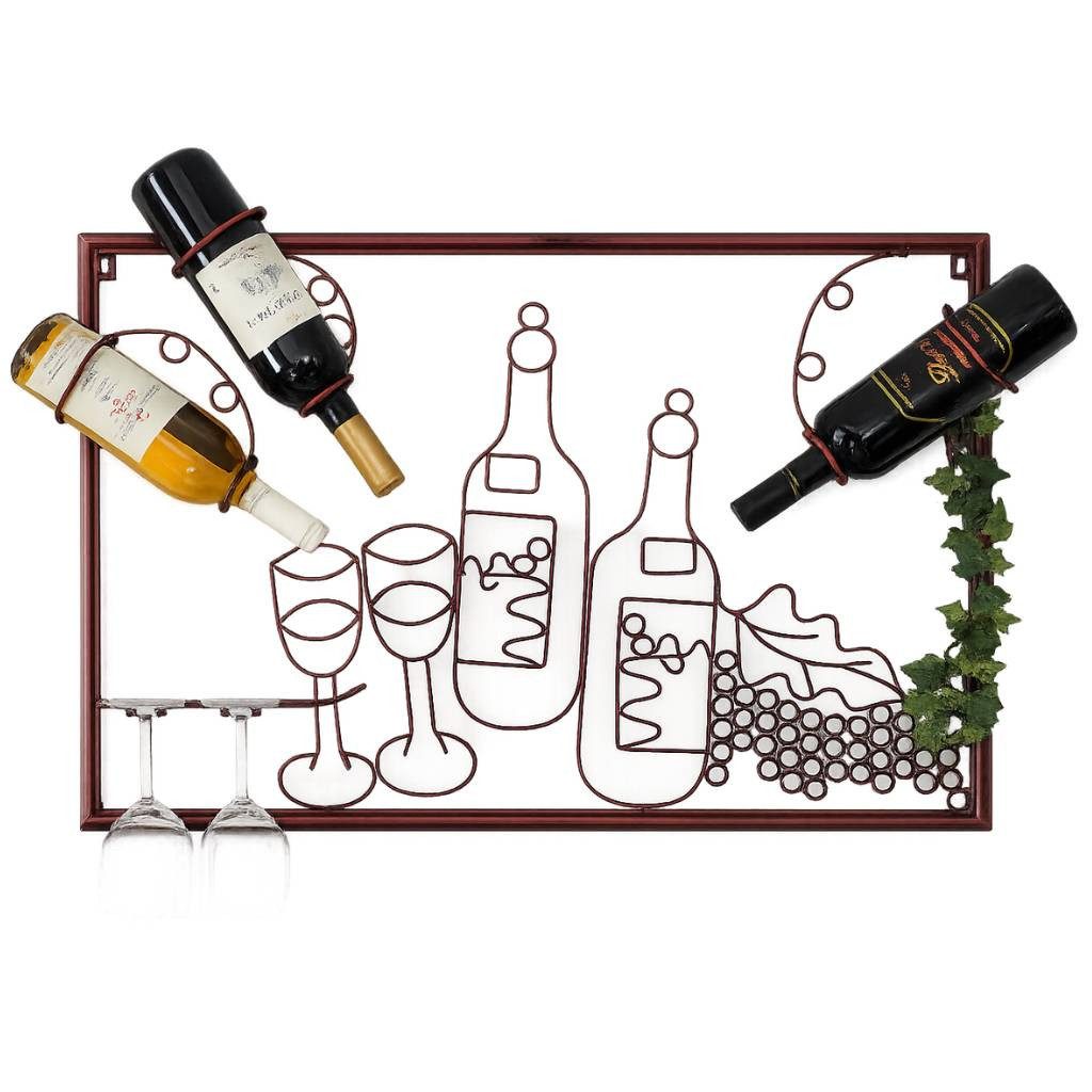 DanDiBo Weinregal mit Glashalter Wand Wandbild 091975 Flaschenständer Metall 65 cm, Flaschenhalter Wandregal