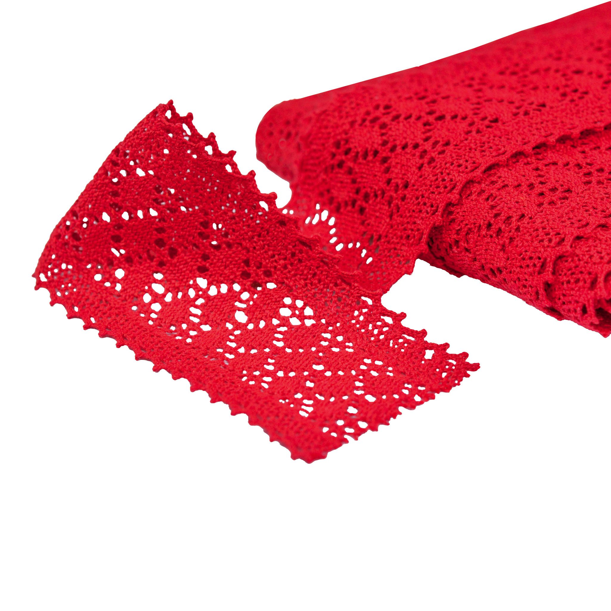 maDDma Spitzenband 1m / Meterware Klöppelspitze aus Baumwolle, Breite 63mm, rot