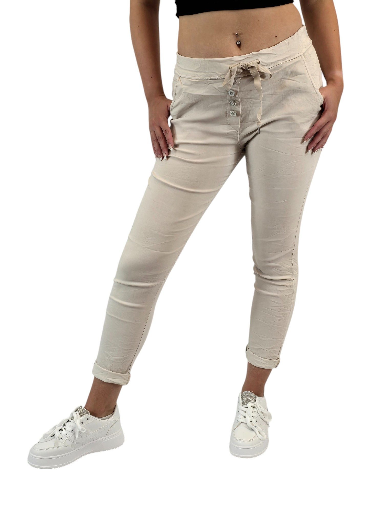 Rehoboth Moda Schlupfhose Damen Joggpants / Schlupfhose mit edlen Zierknöpfen und Bindeband
