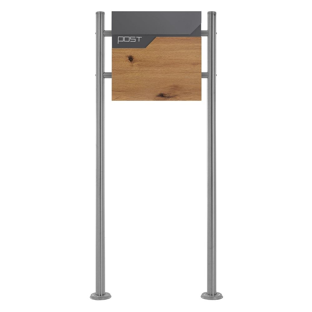 ML-DESIGN Standbriefkasten Briefkasten Postkasten mit Zeitungsfach, inkl. Standfuß, Briefkastenanlage mit Ständer Silber 120cm Mailbox mit Pfosten