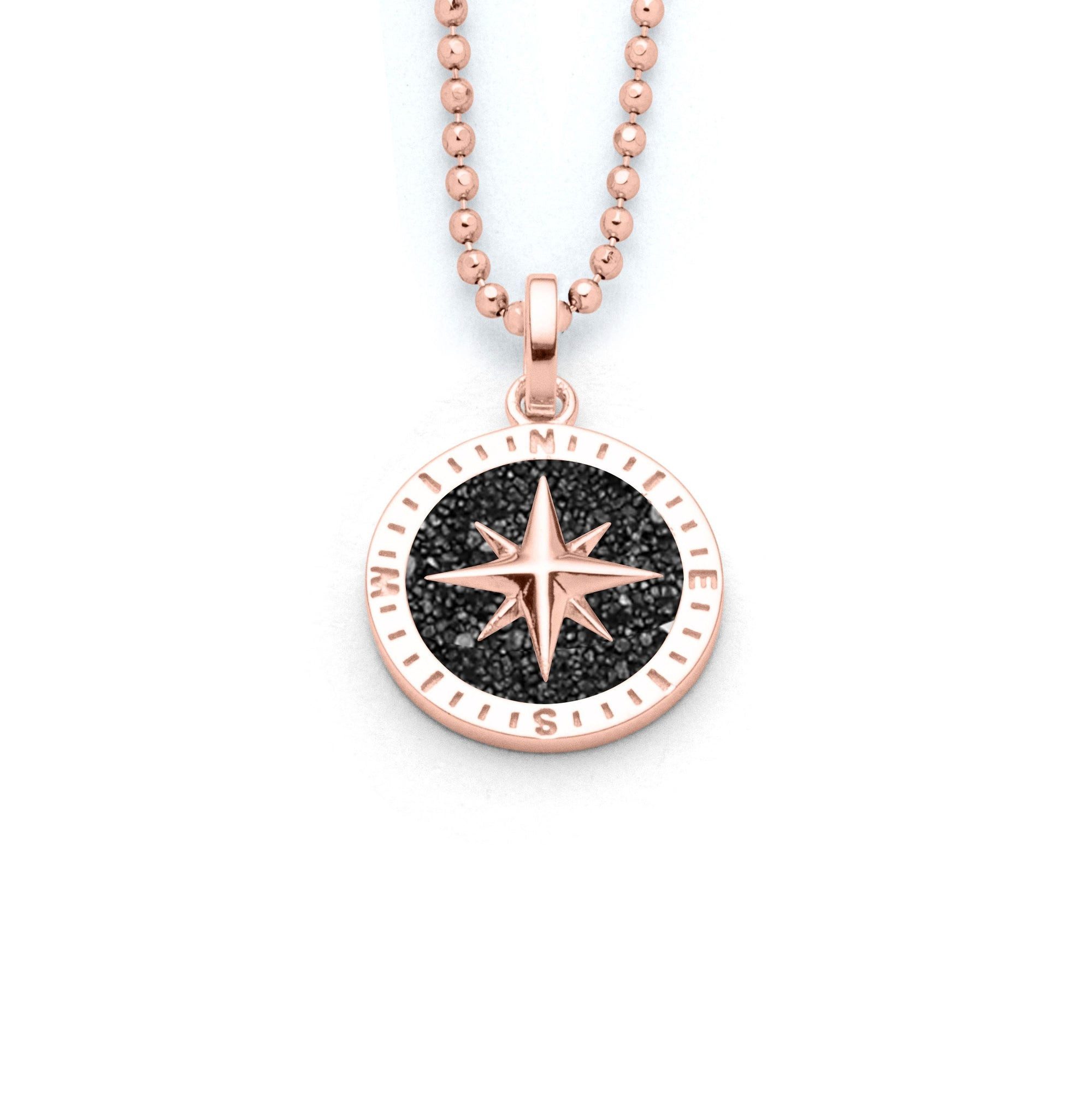 Kettenanhänger DUR Schmuck: Anhänger 15mm "Kompassrose 2.0", rosé vergoldet, mit Lava