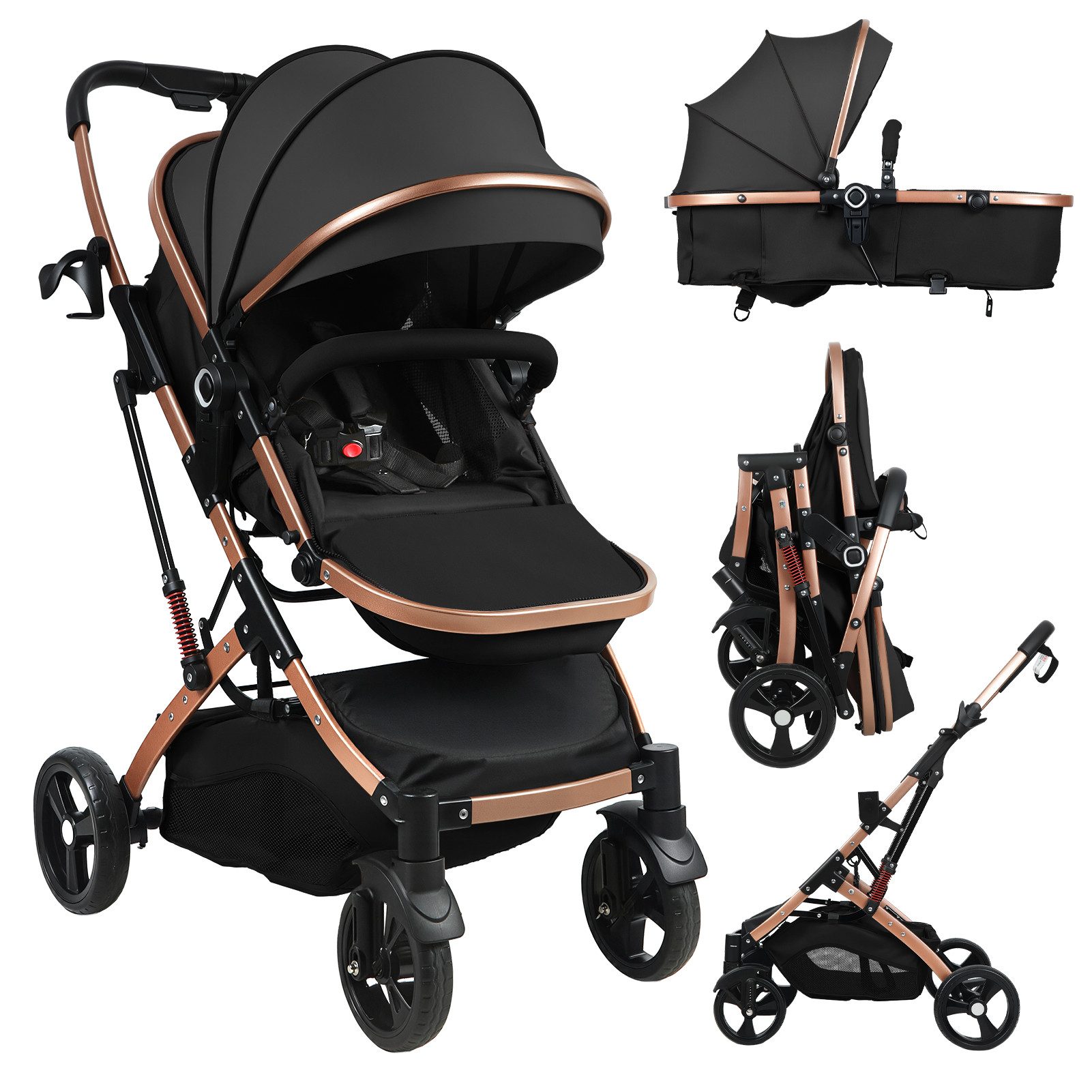 Kinder-Buggy Kombi-Kinderwagen, 2-in-1 Baby Buggy, Babyschale mit Moskitonetz