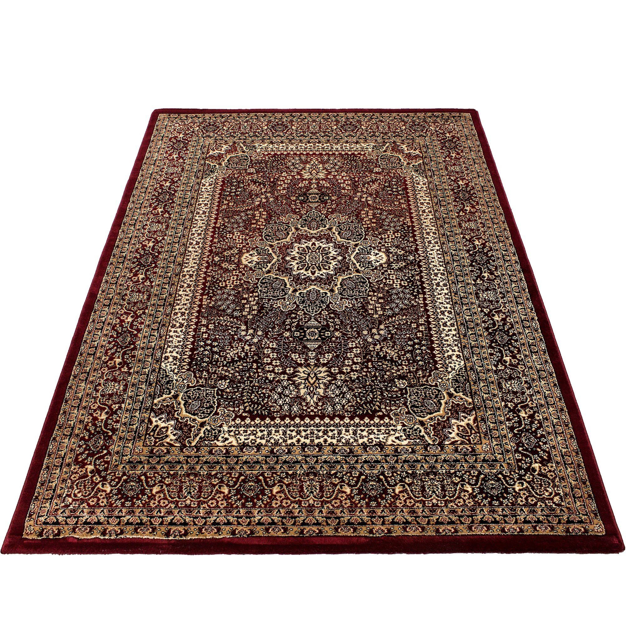 Orientteppich Teppich Orient Optik Bordüre, Angeycasa, rechteckig, Höhe: 12 mm, Oriental Wohnzimmer Esszimmer Kurzflor Rot