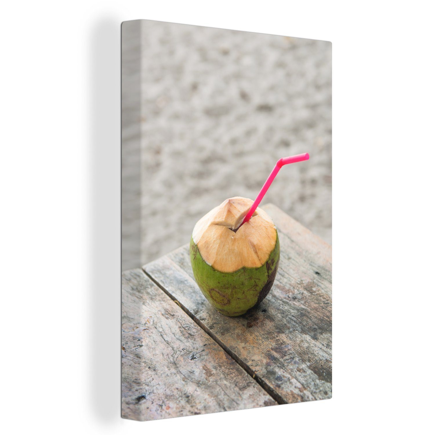 OneMillionCanvasses® Leinwandbild Kokosnüsse mit Kokosnusswasser unter der harten Schale, (1 St), Leinwandbild fertig bespannt inkl. Zackenaufhänger, Gemälde, 20x30 cm