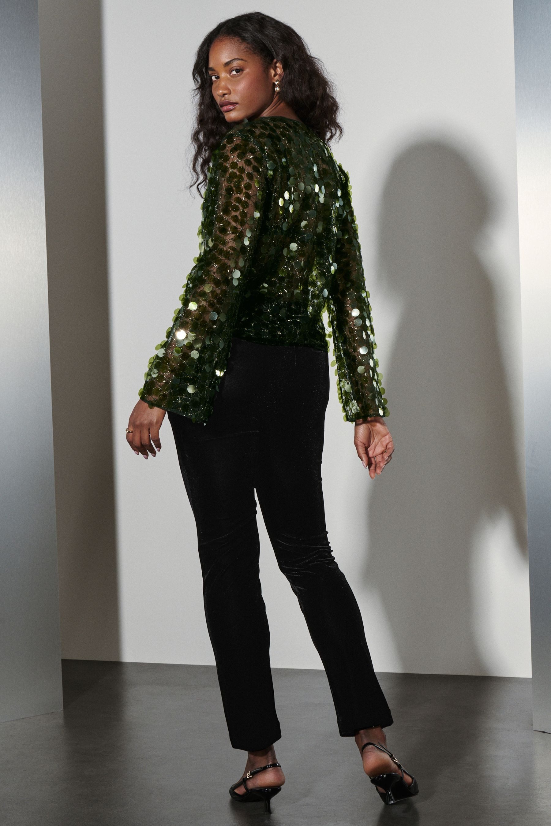 Next Blusenshirt Langärmeliges, transparentes Oberteil, Pailletten (1-tlg) günstig online kaufen