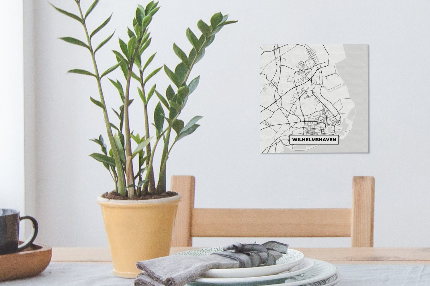 OneMillionCanvasses® St), - Leinwand Wohnzimmer Stadtplan, (1 für Leinwandbild Bilder Schlafzimmer Karte Wilhemshaven -