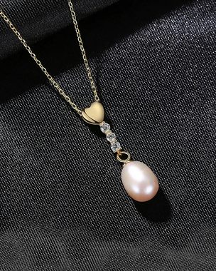 DANIEL CLIFFORD Perlenkette 'Rebecca' Damen Halskette 18 Karat vergoldet mit Anhänger Perle (inkl. Verpackung), größenverstellbare Halskette 45cm aus 925 Silber vergoldet
