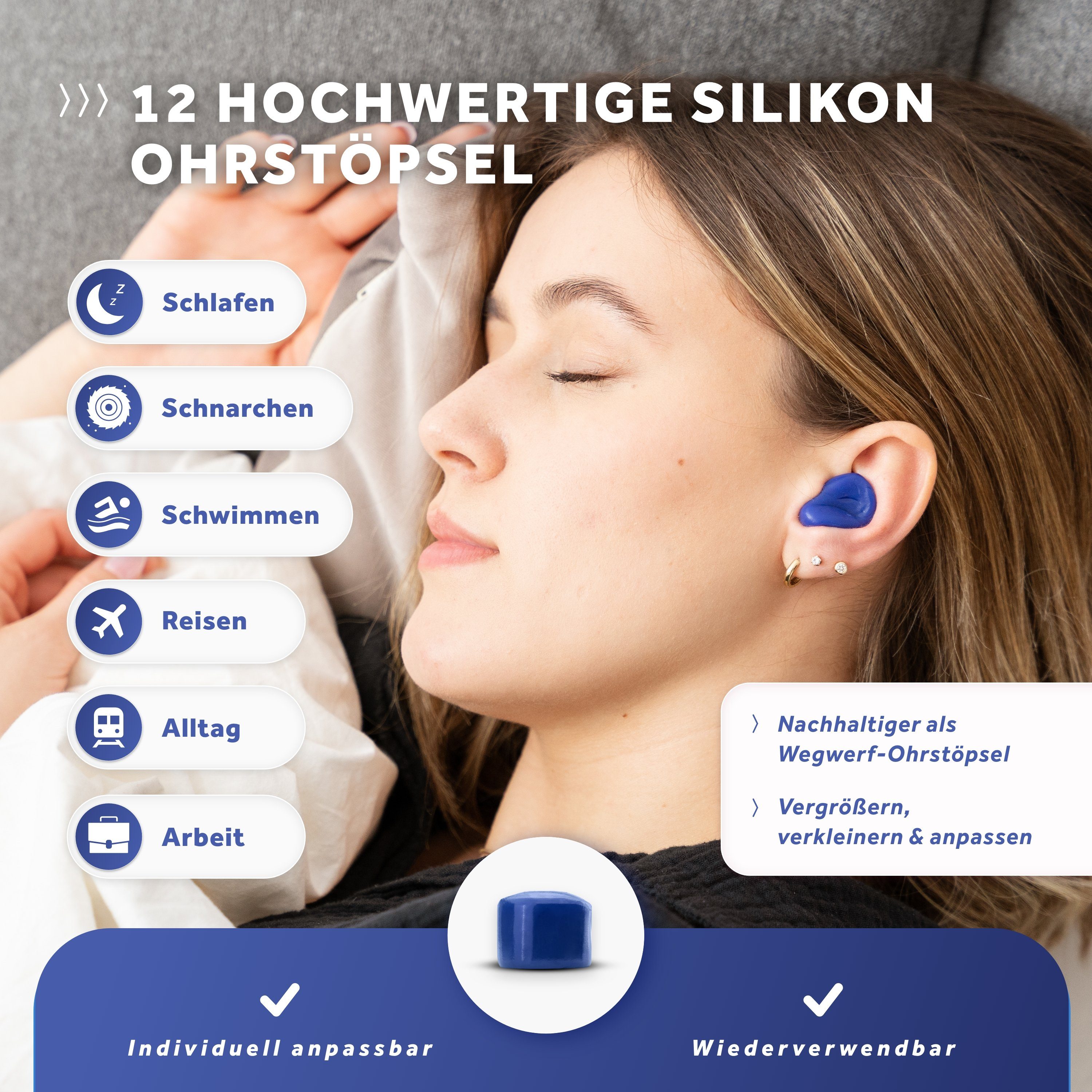 Schallwerk Gehörschutzstöpsel SCHALLWERK ® Soft+, 12 Silikon Ohrenstöpsel – optimale Unterstützung